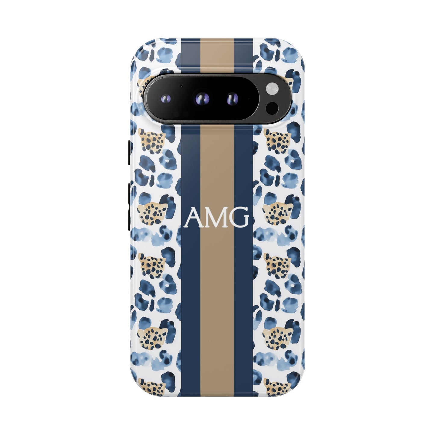 Blue Leopard Monogram Phone Case