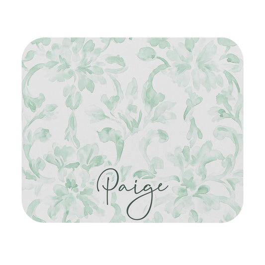 Personalized Green Floral Mouse Pad