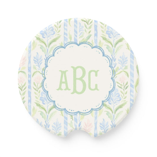 Floral Monogram Car Coaster | Soapstone Car Coaster