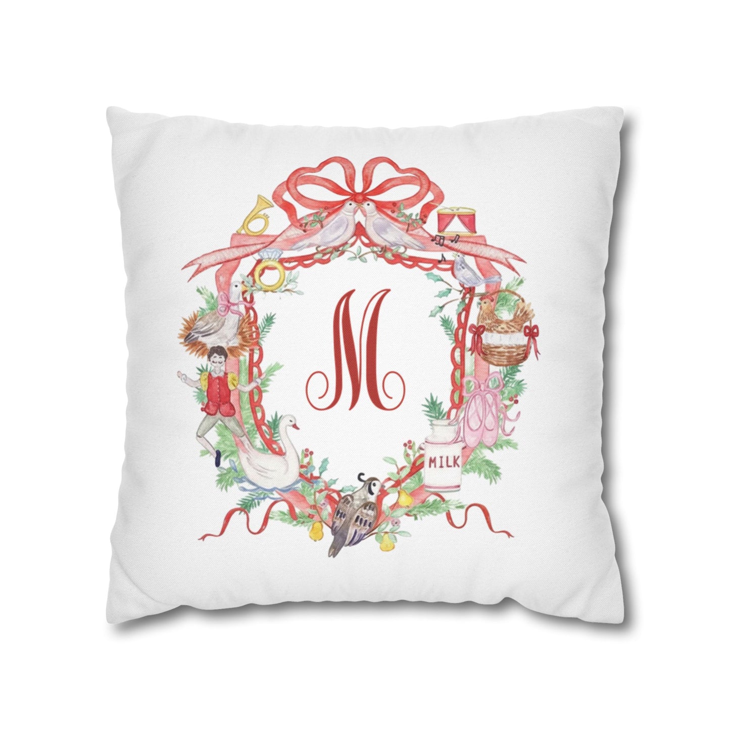 Floral Ribbon Monogram M Pillowcase