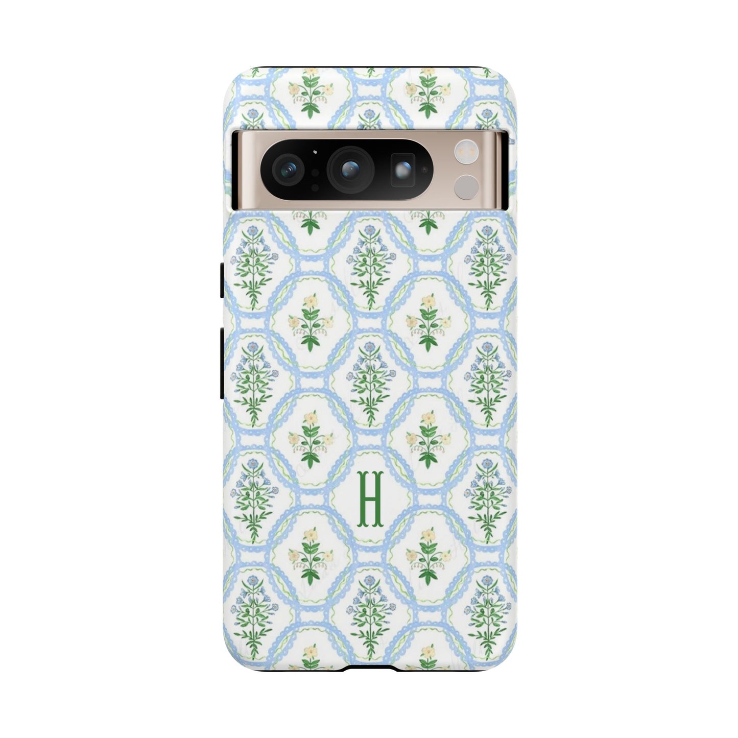 Blue Floral Motif Monogram Phone Case Personalized