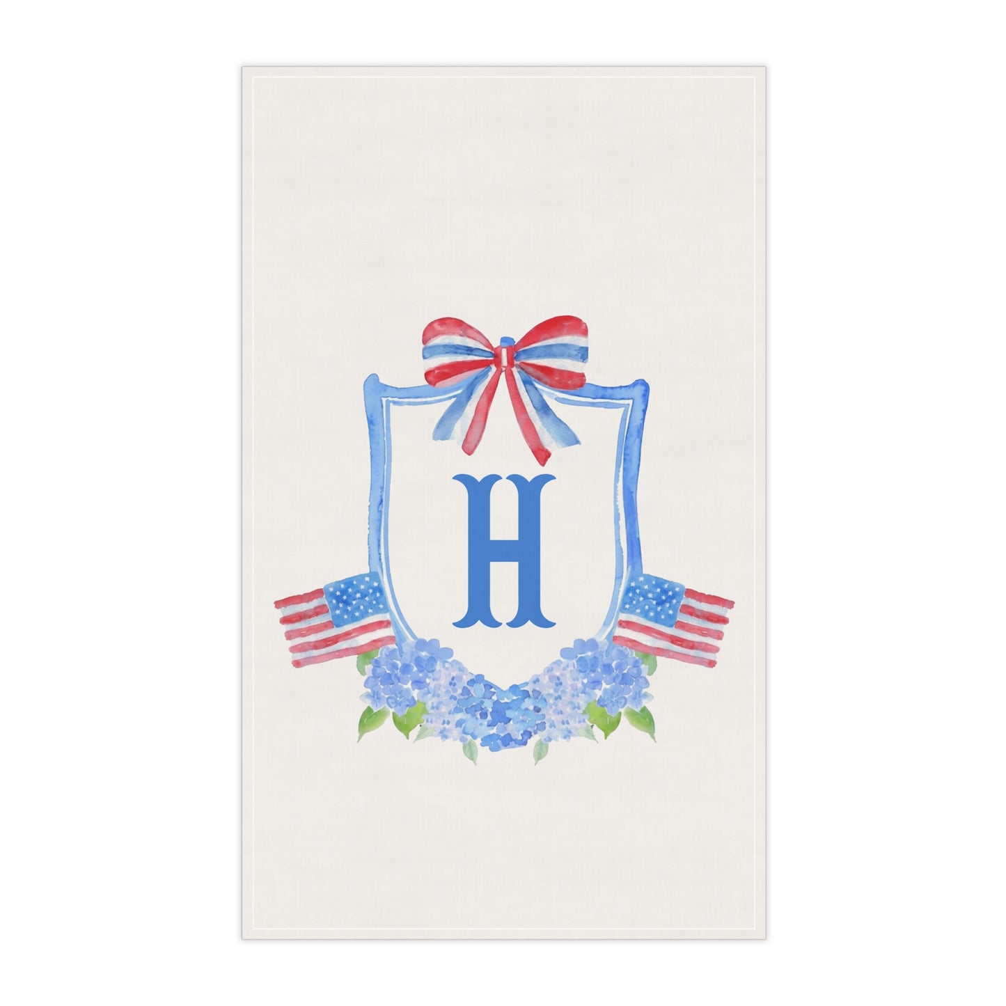 Patriotic Monogram Tea Towel | American Flag Hydrangea Hand Towel