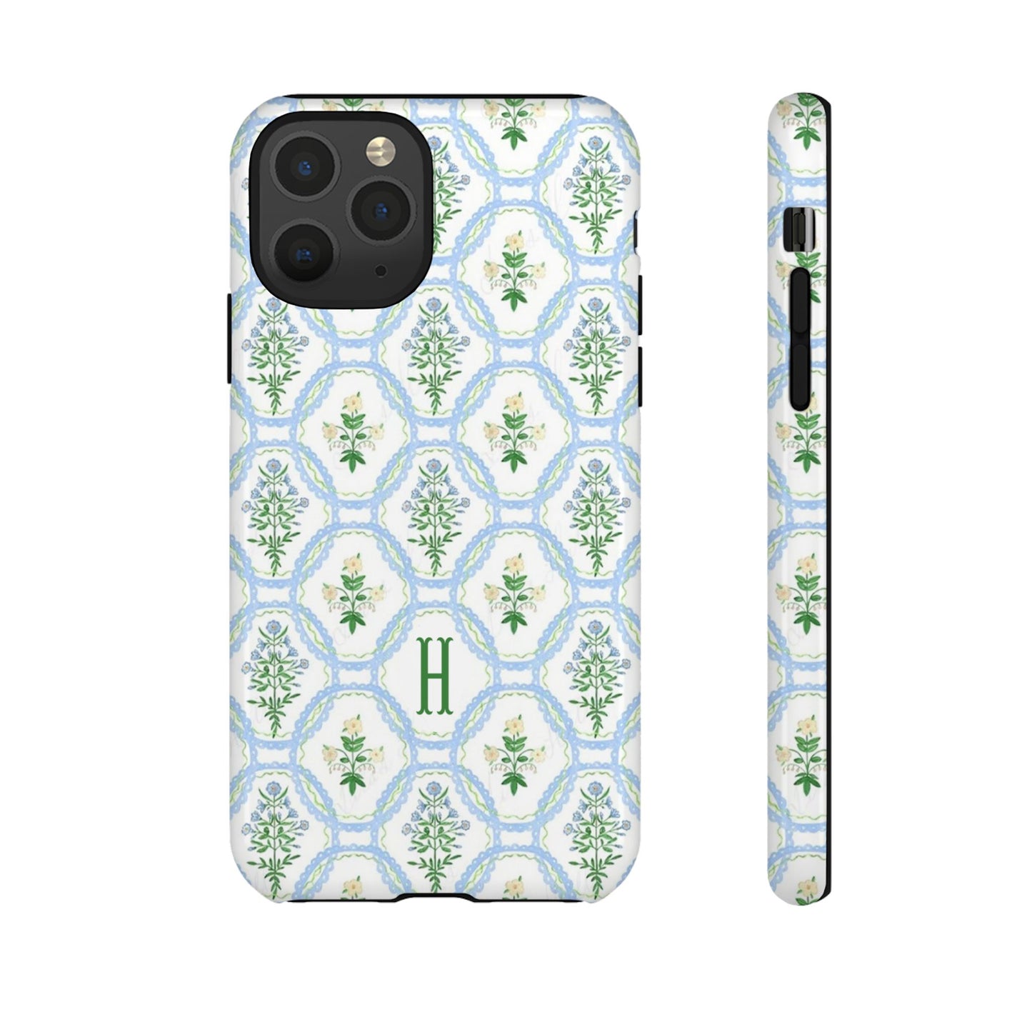 Blue Floral Motif Monogram Phone Case Personalized