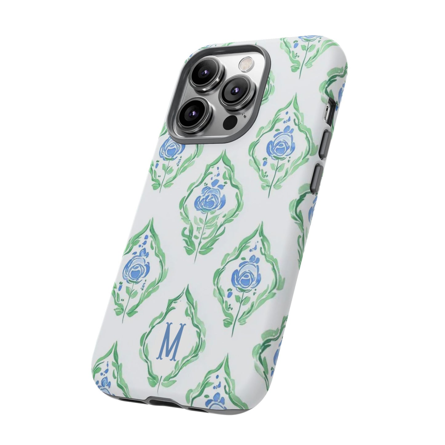 Blue Rose Grandmillennial Monogram Phone Case Personalized