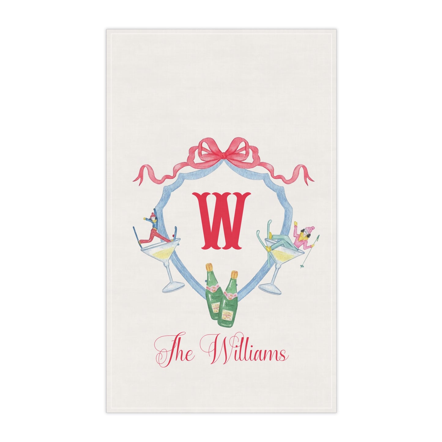 Monogram W with Cocktails Tea Towel | Personalized Williams
