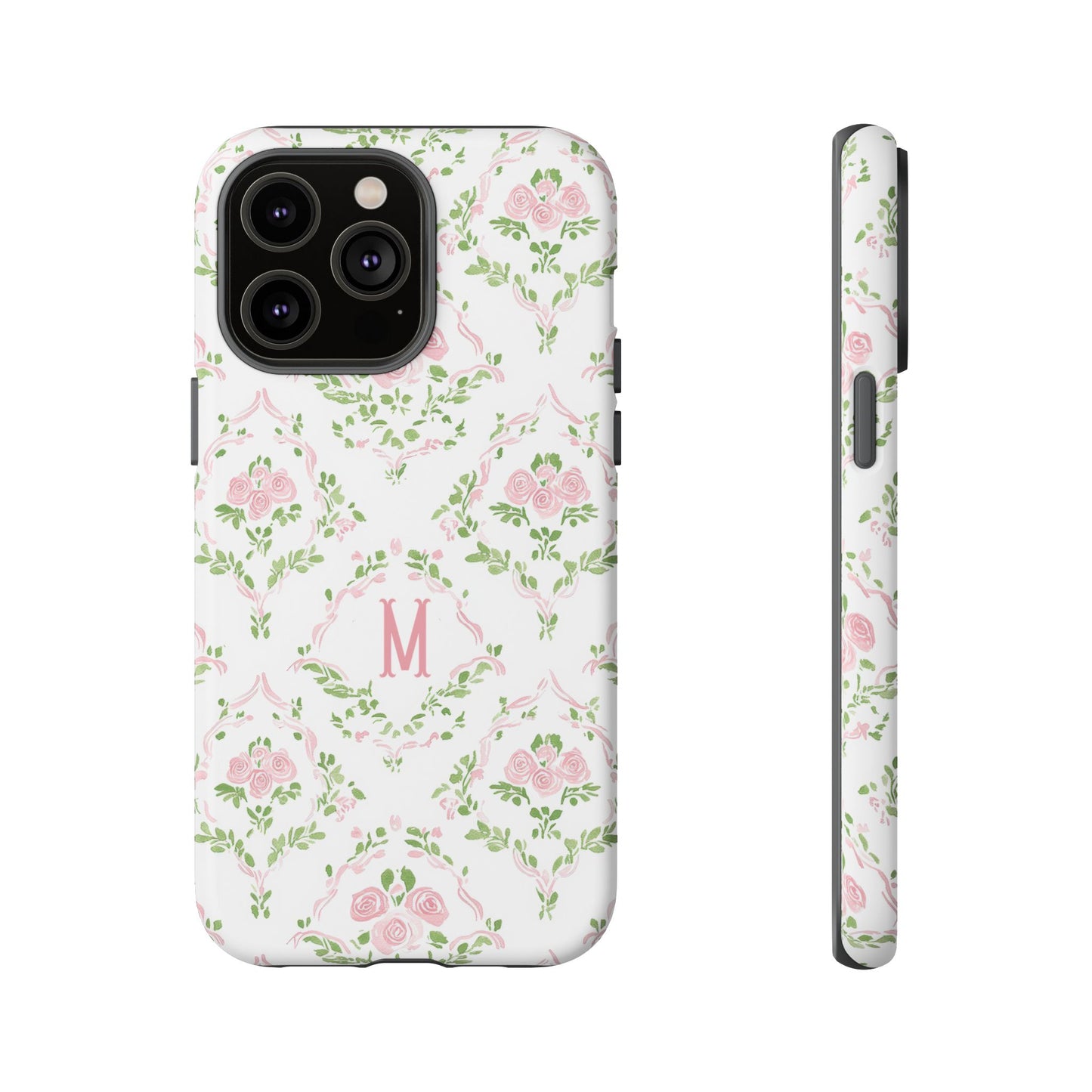 Pink Rose Grandmillennial Floral Monogram Phone Case