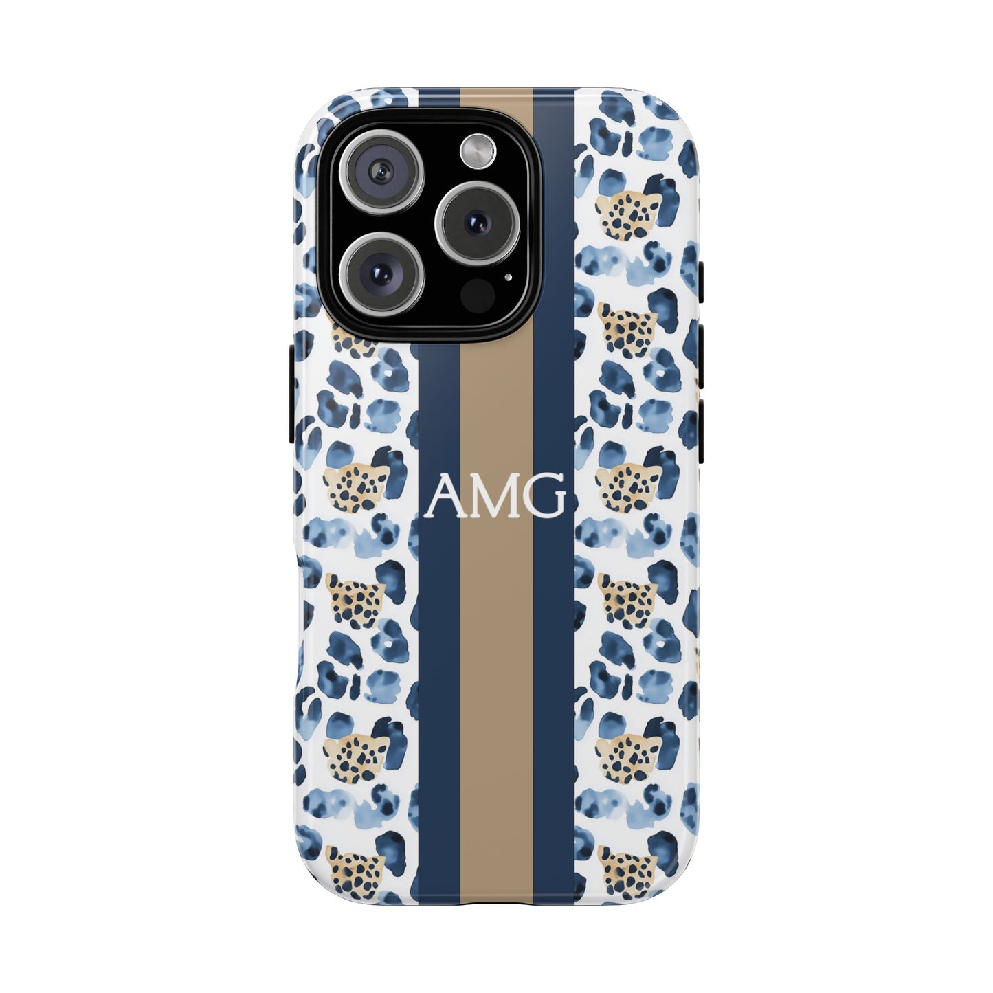 Blue Leopard Monogram Phone Case