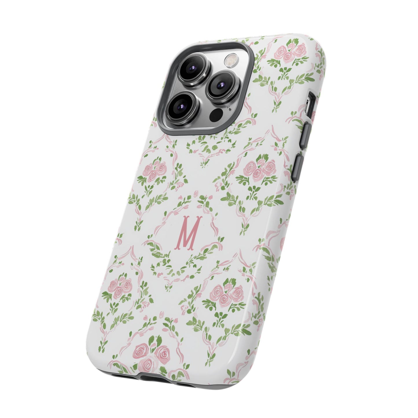 Pink Rose Grandmillennial Floral Monogram Phone Case