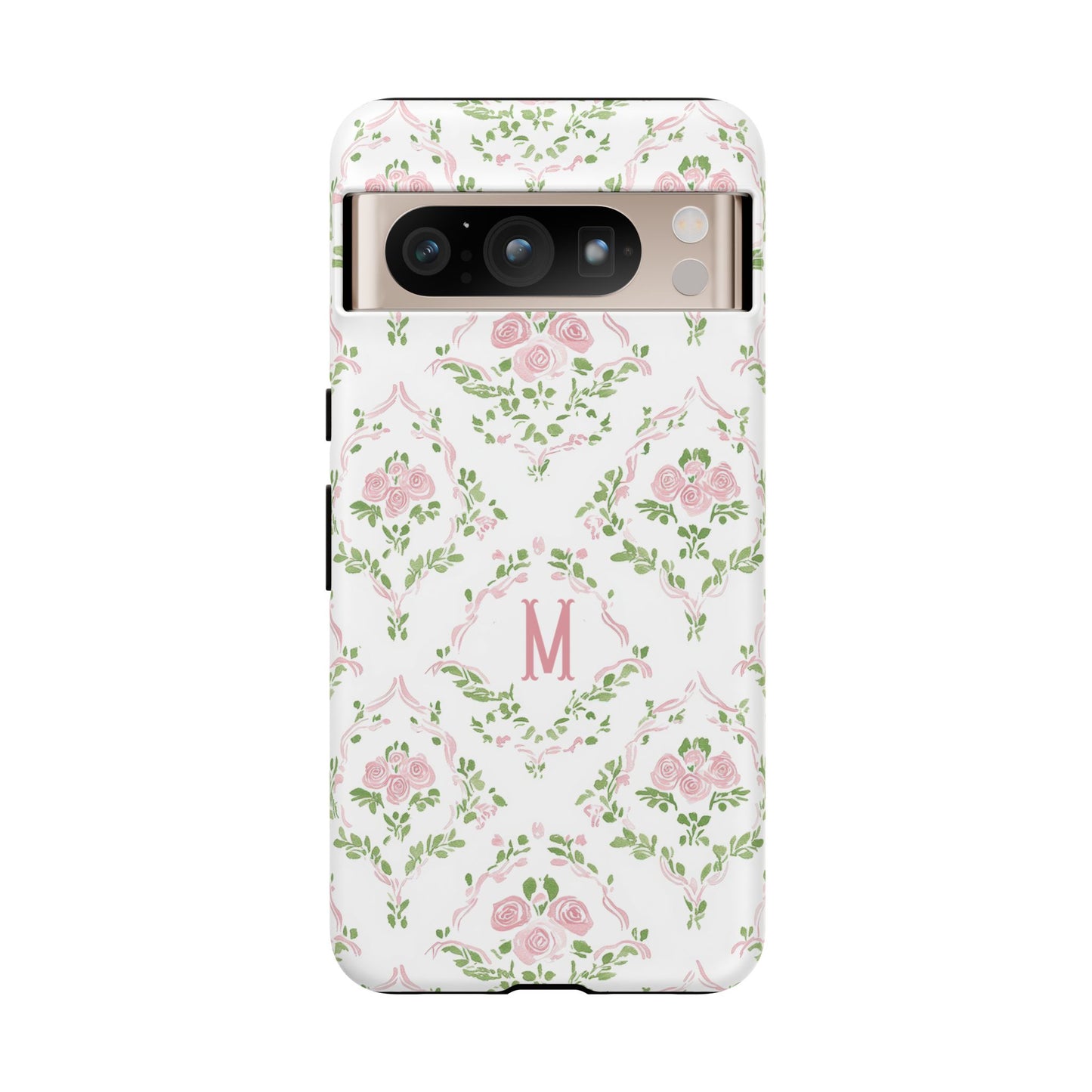 Pink Rose Grandmillennial Floral Monogram Phone Case
