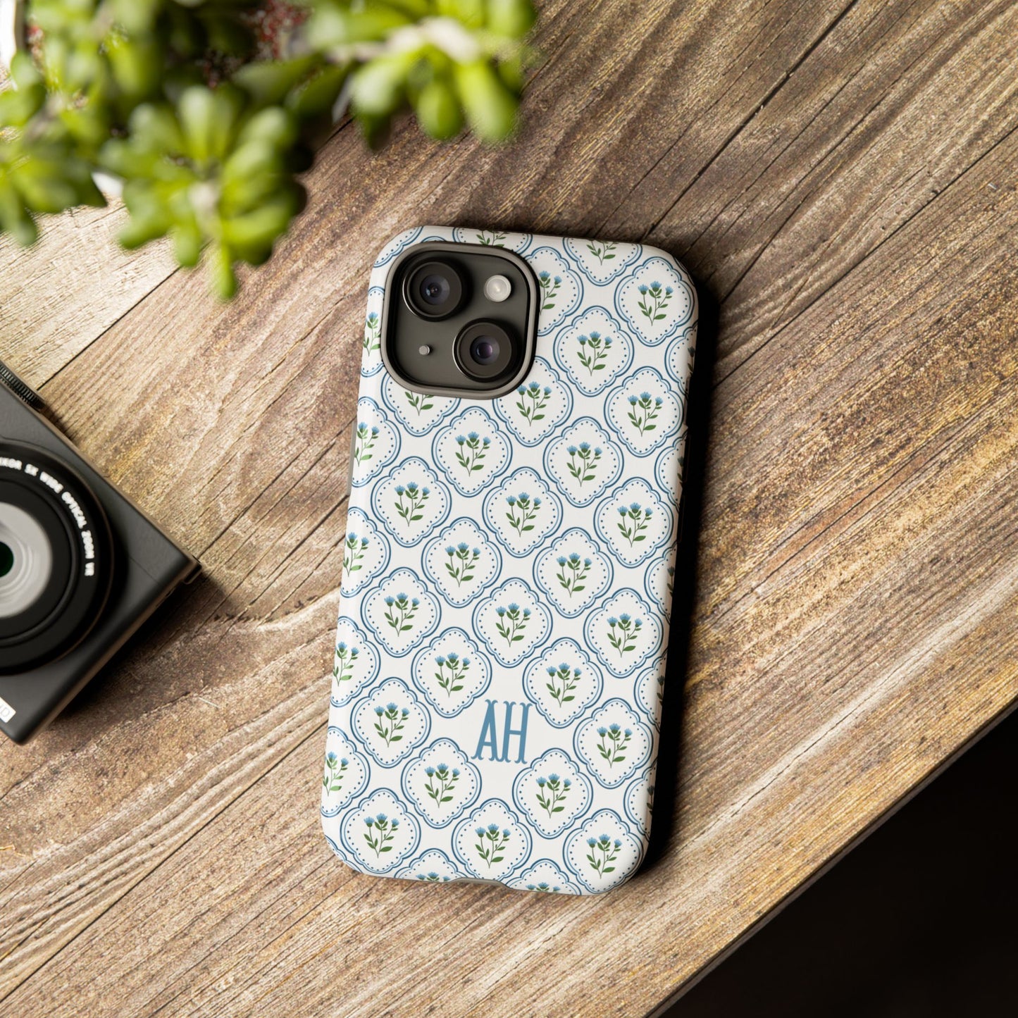 Blue Cottage Floral Monogram phone case
