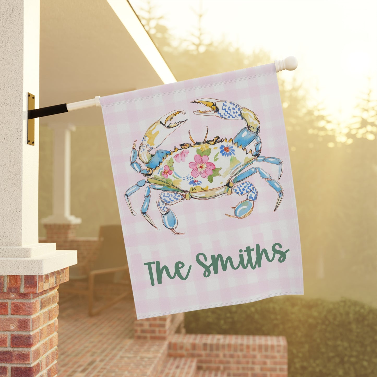 Personalized Preppy Crab Garden Flag