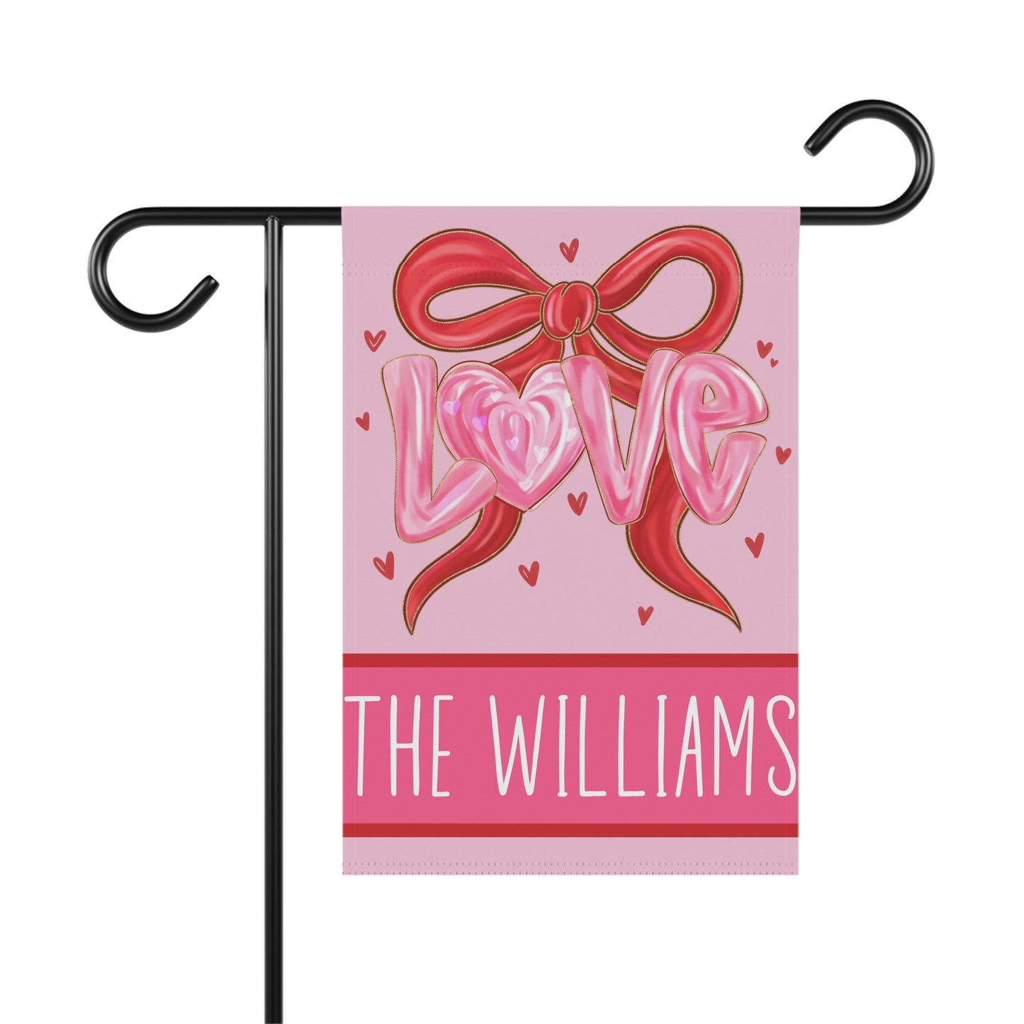 Personalized Valentine Red Bow Garden Flag