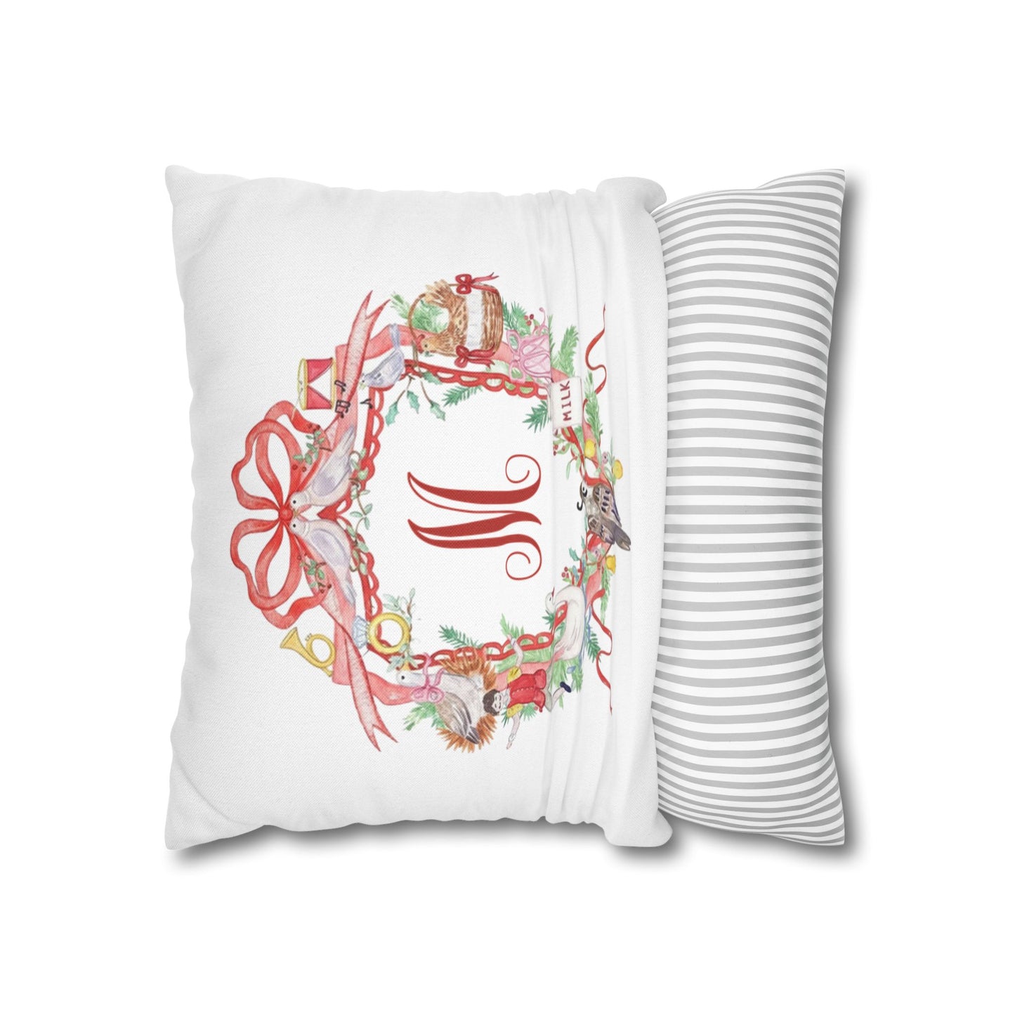Floral Ribbon Monogram M Pillowcase