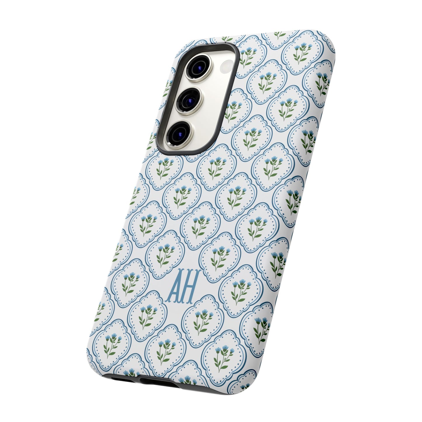 Blue Cottage Floral Monogram phone case