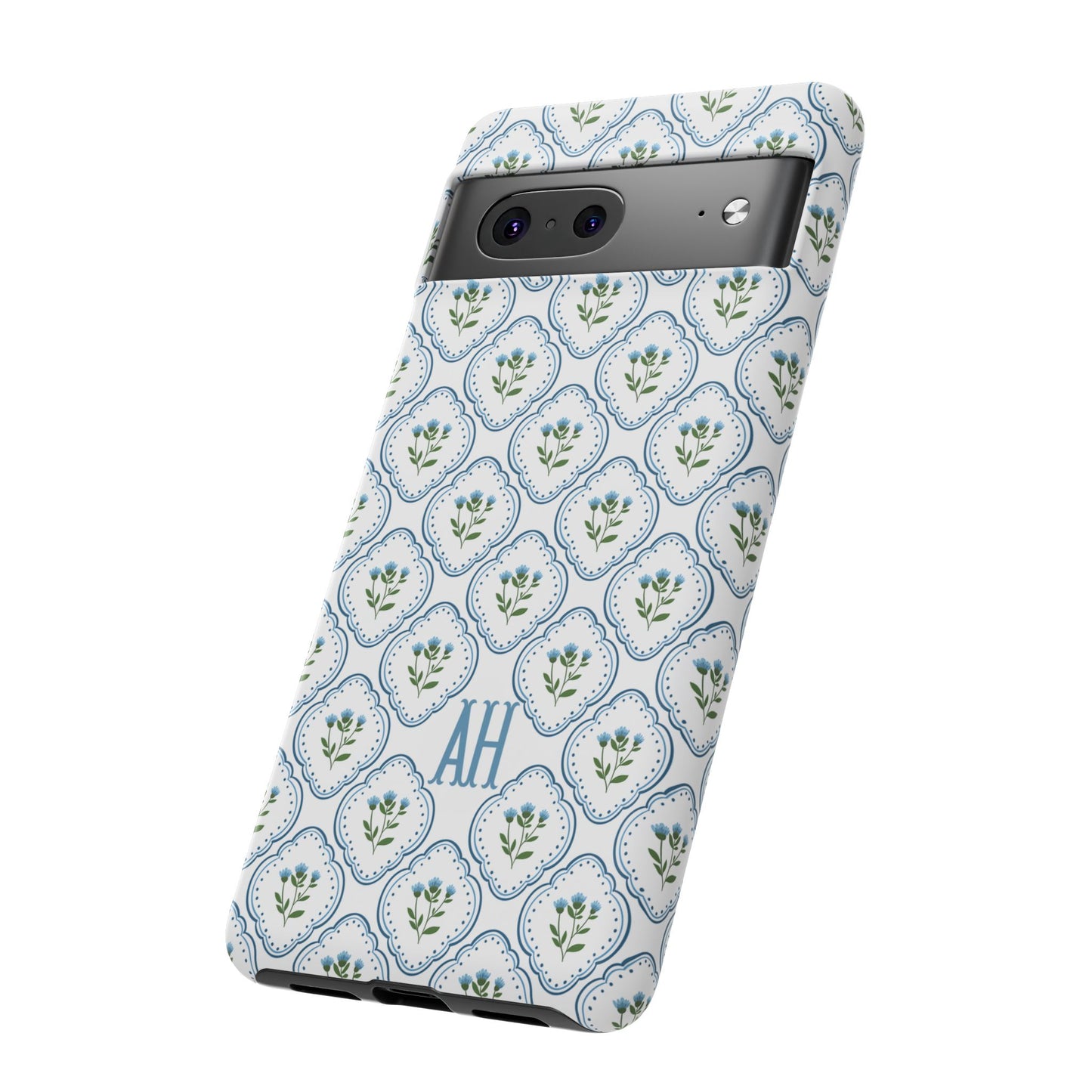 Blue Cottage Floral Monogram phone case