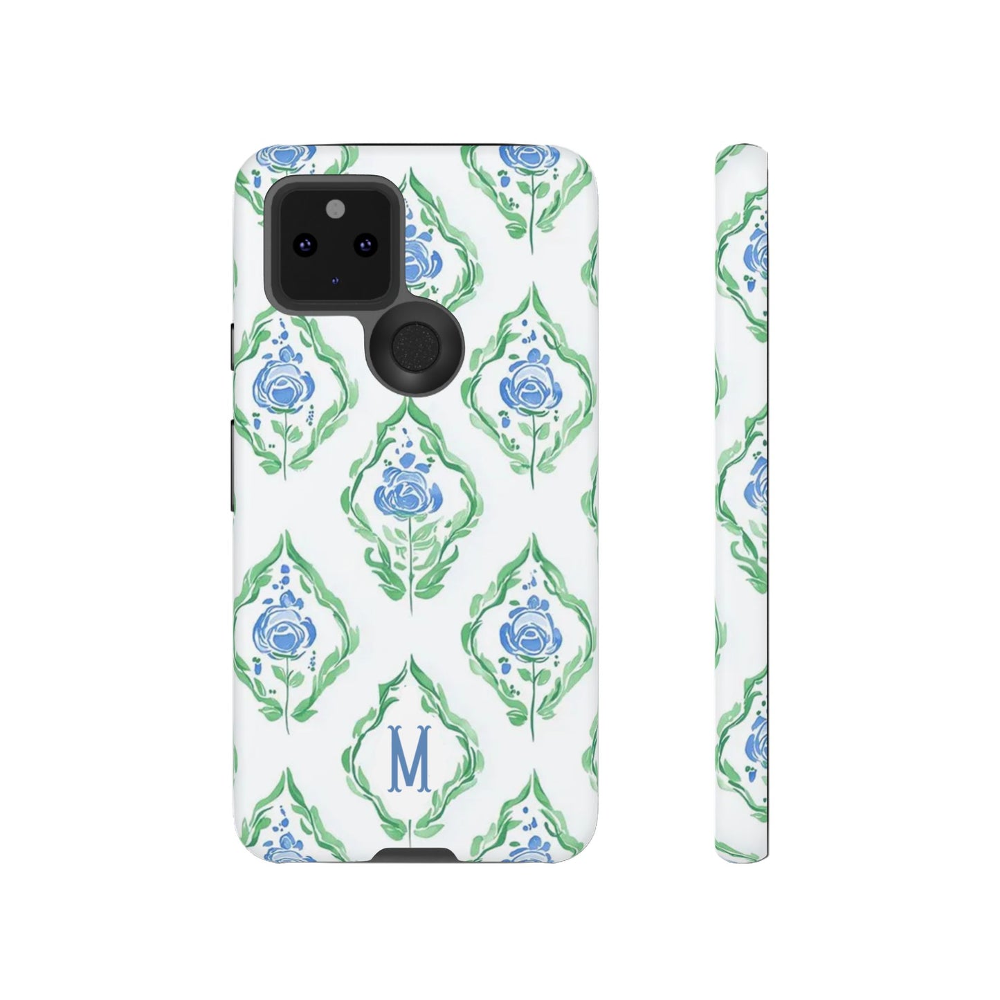 Blue Rose Grandmillennial Monogram Phone Case Personalized