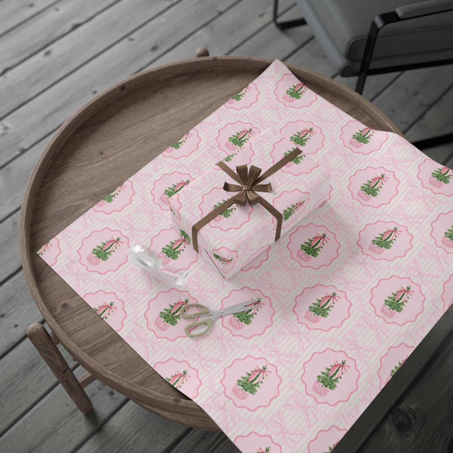 Pink Topiary Christmas Wrapping Paper