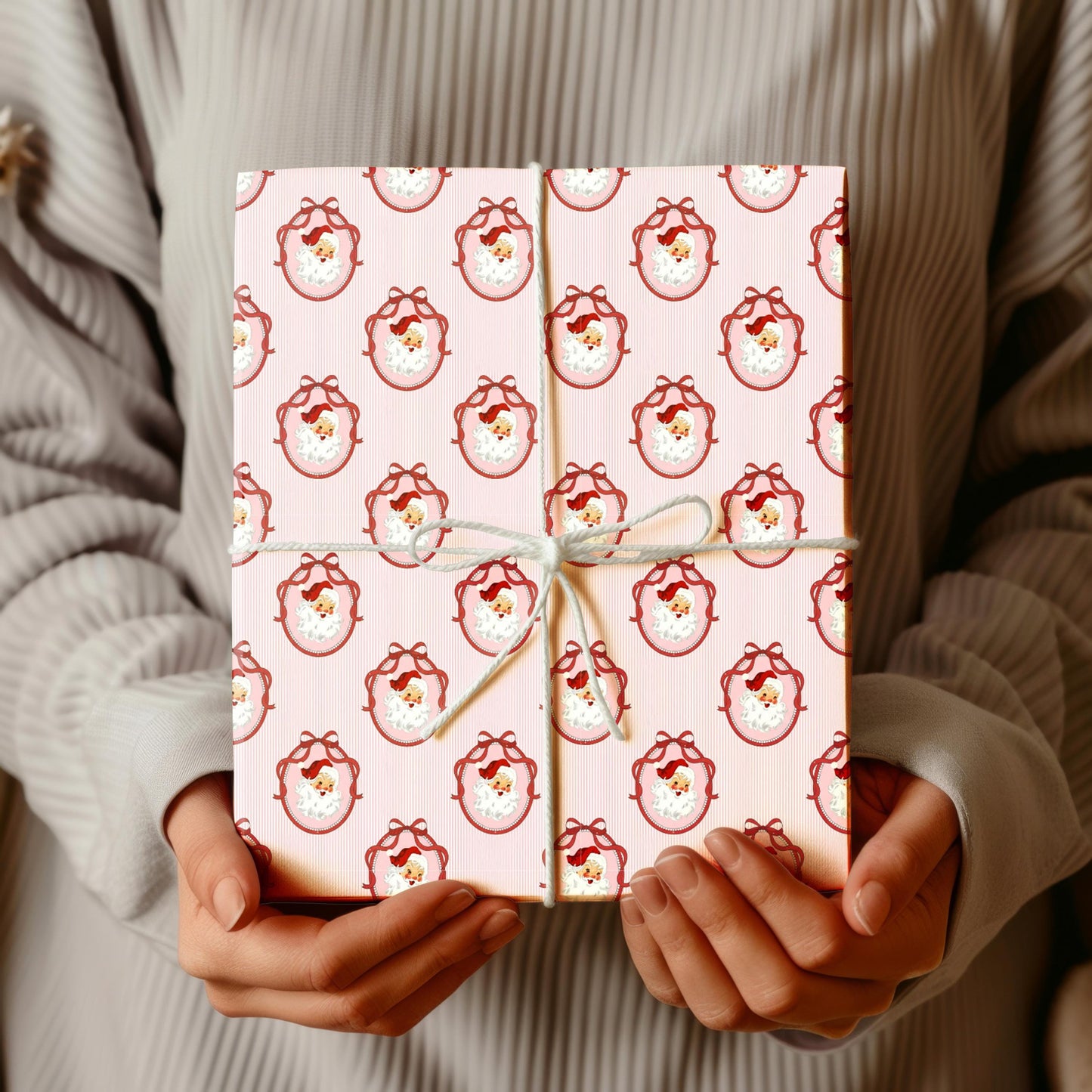Pink Vintage Santa Wrapping Paper