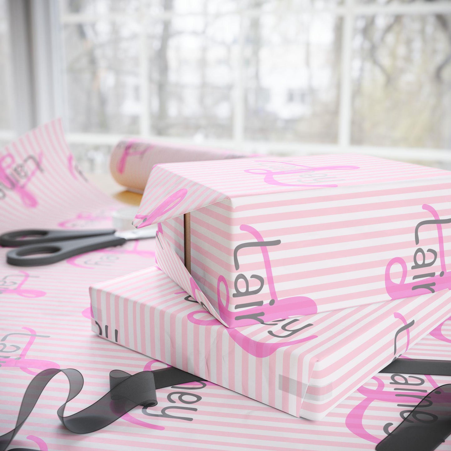 Personalized Pink Stripe Wrapping Paper