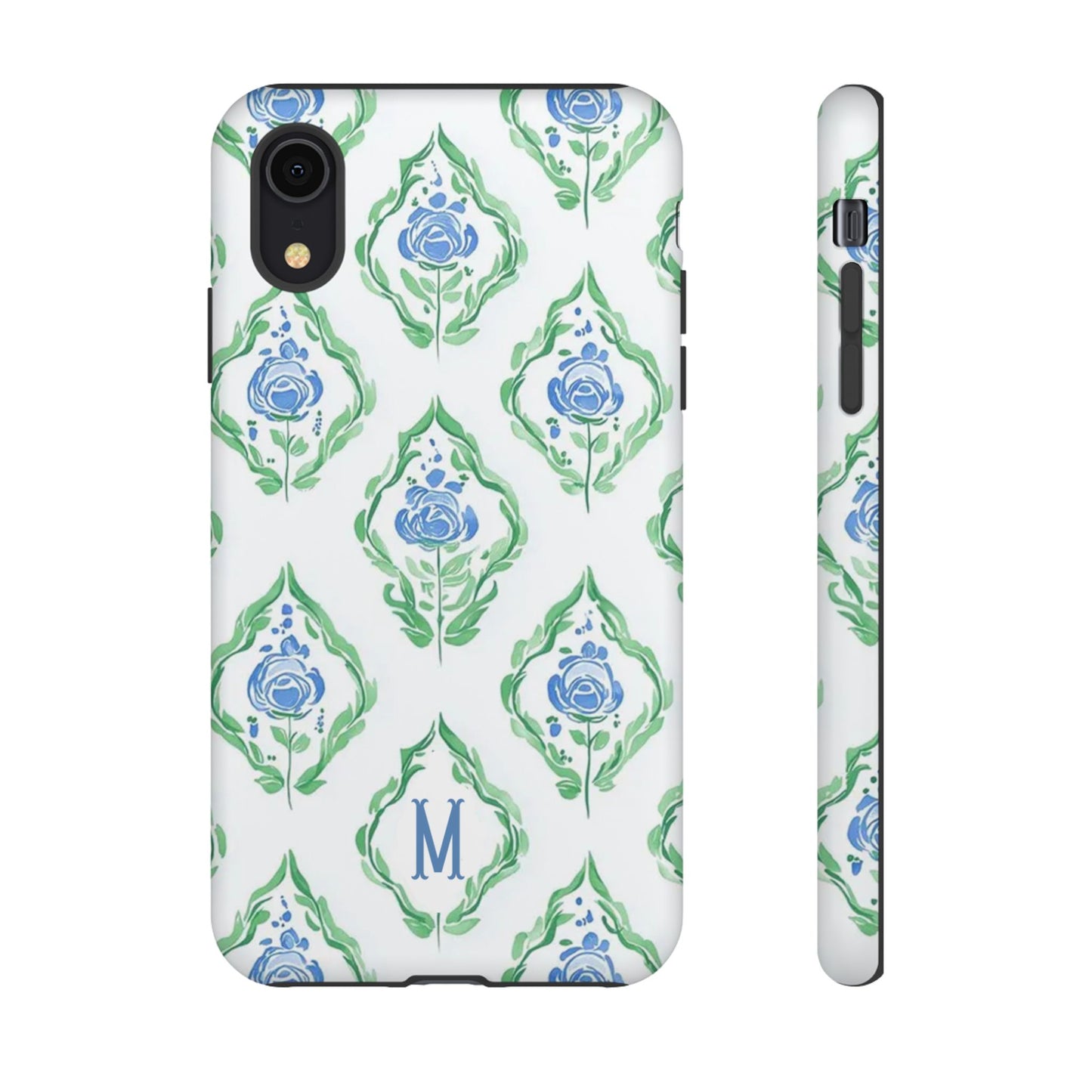 Blue Rose Grandmillennial Monogram Phone Case Personalized