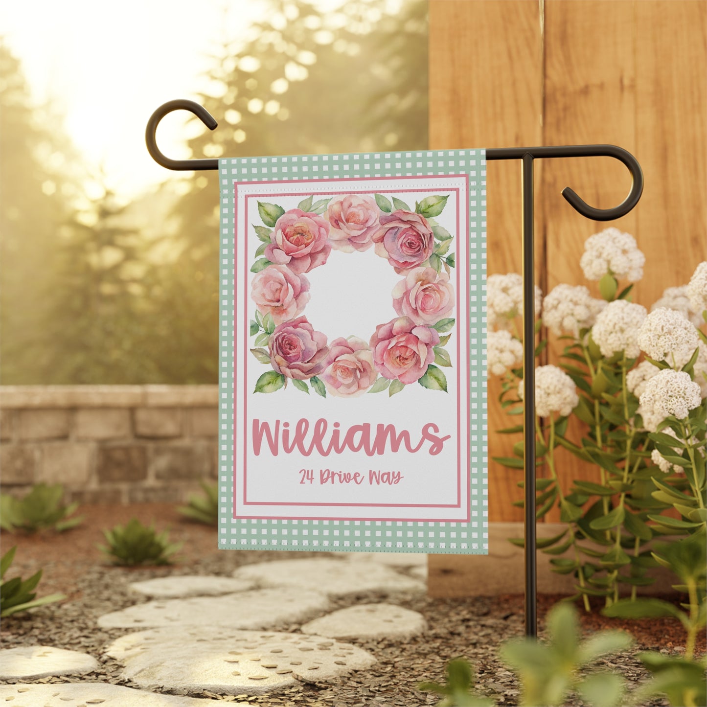 Personalized Pink Peony Garden Flag with Name & Address