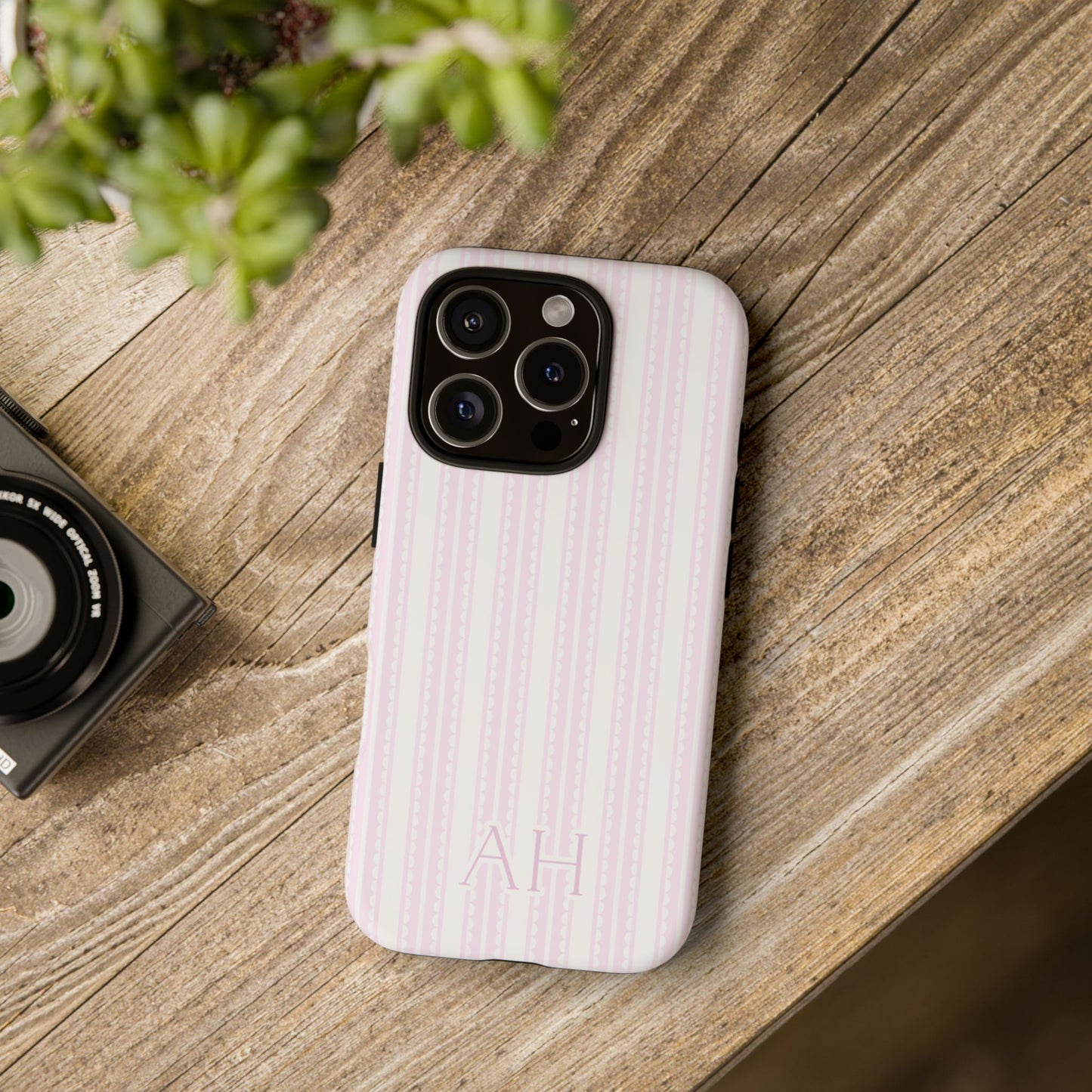 Personalized Pink Scallop Lace Pinstripe Phone Case