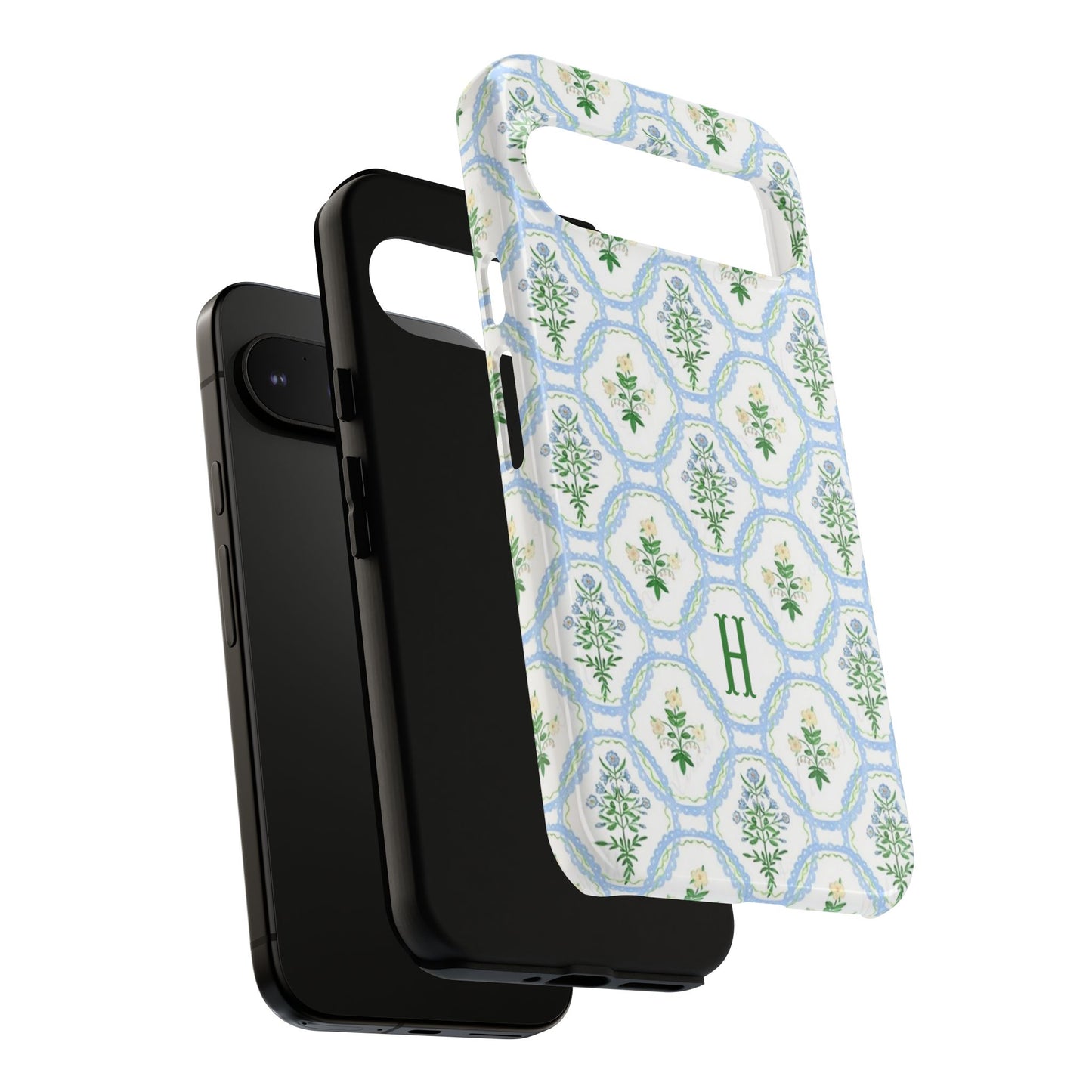Blue Floral Motif Monogram Phone Case Personalized