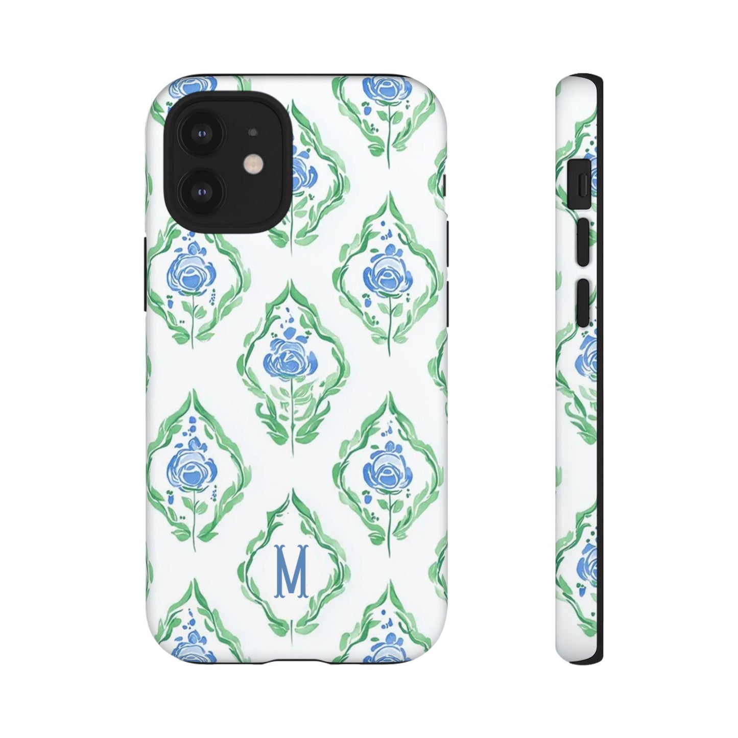 Blue Rose Grandmillennial Monogram Phone Case Personalized