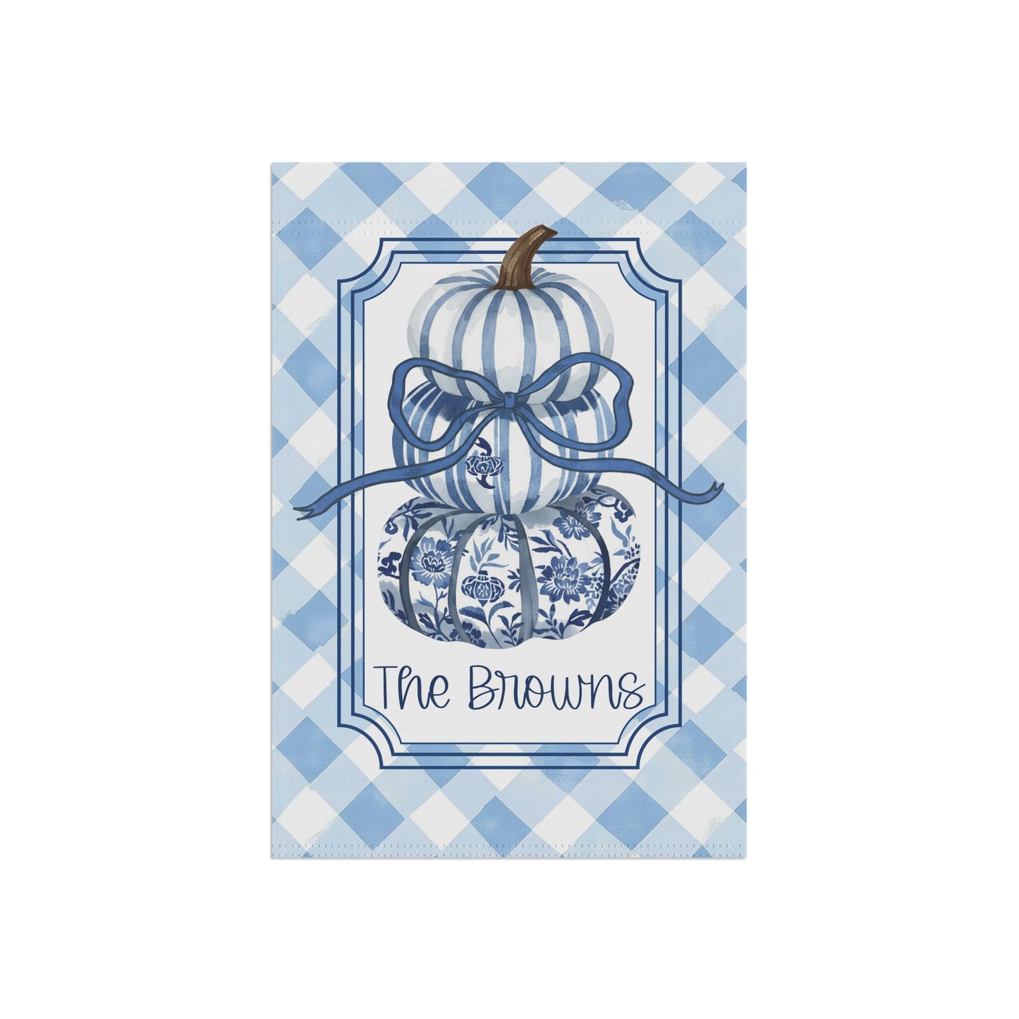 Blue Gingham Pumpkin with Bow Garden Flag | House Banner