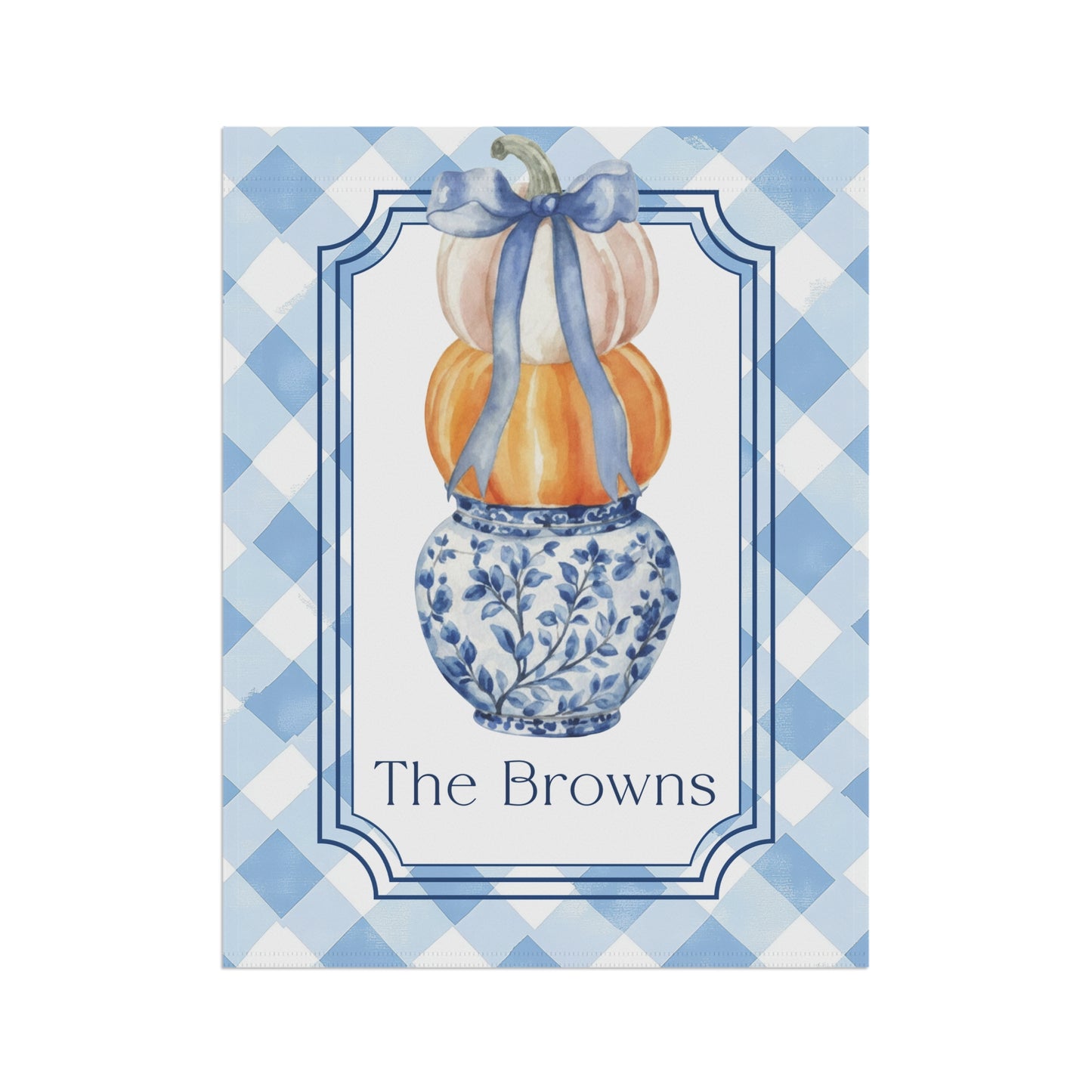 Blue Gingham Pumpkin Stack Garden Flag | House Banner