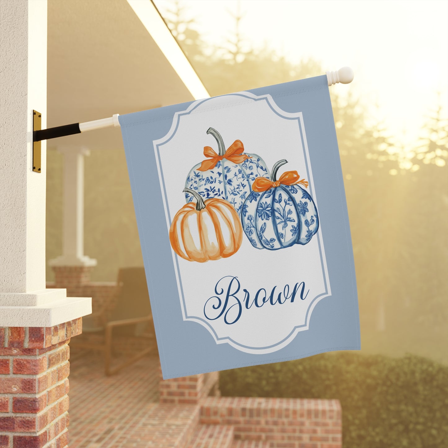 Blue Floral Pumpkins Garden Banner | Personalized Name Accent