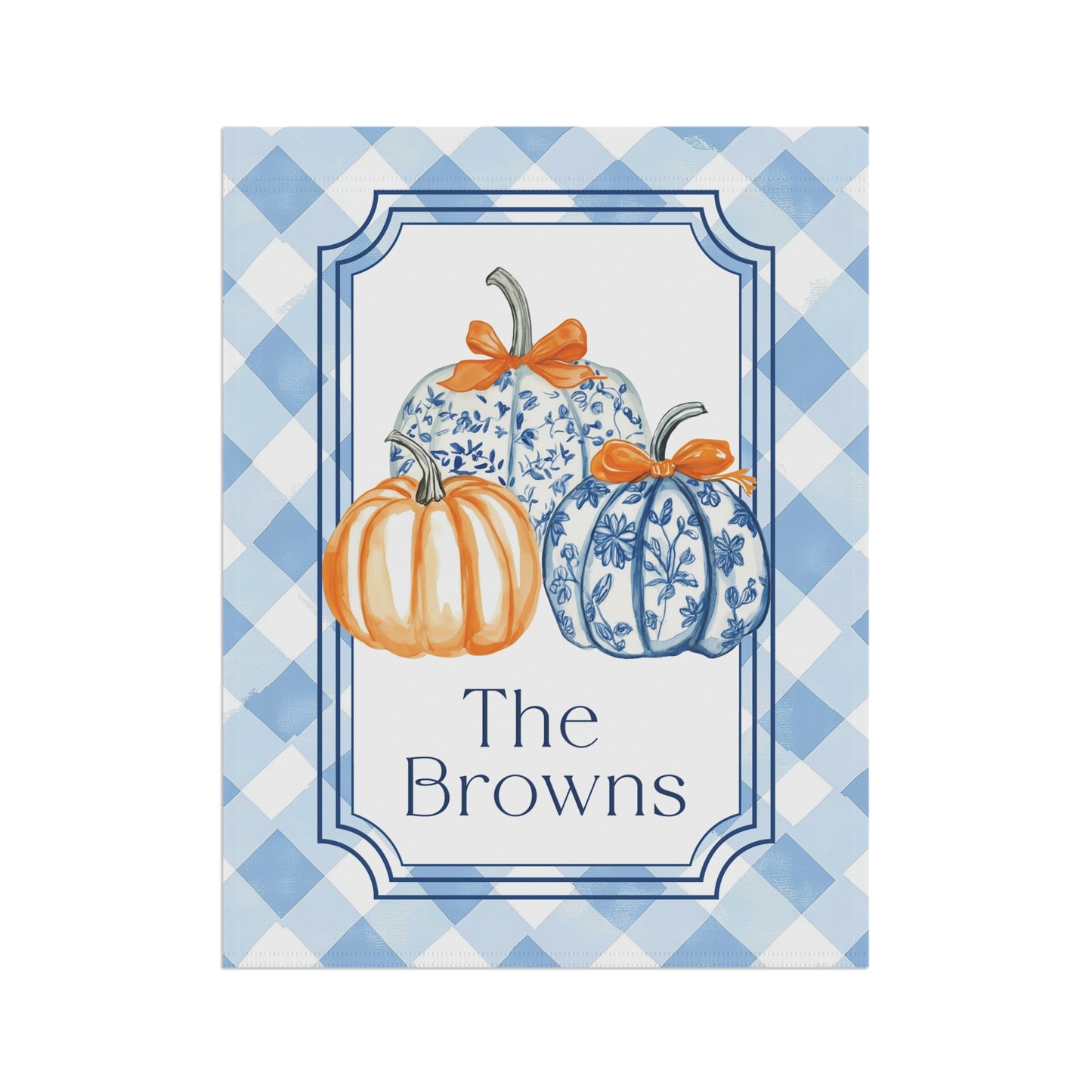 Blue Gingham Pumpkins Garden Flag | House Banner