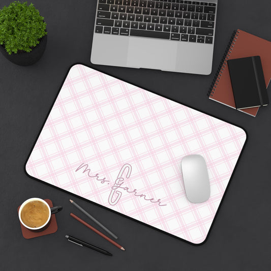 Pink Plaid Desk Pad Personalized