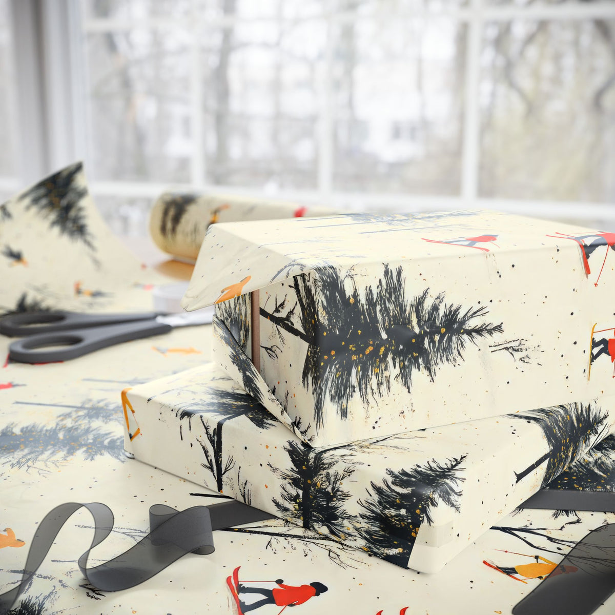 Skiing Wrapping Paper Winter Sports Gift Wrap Ski Lodge Aesthetic Wrapping Paper Christmas Gift Wrap Unique Holiday Wrapping for Ski Lovers