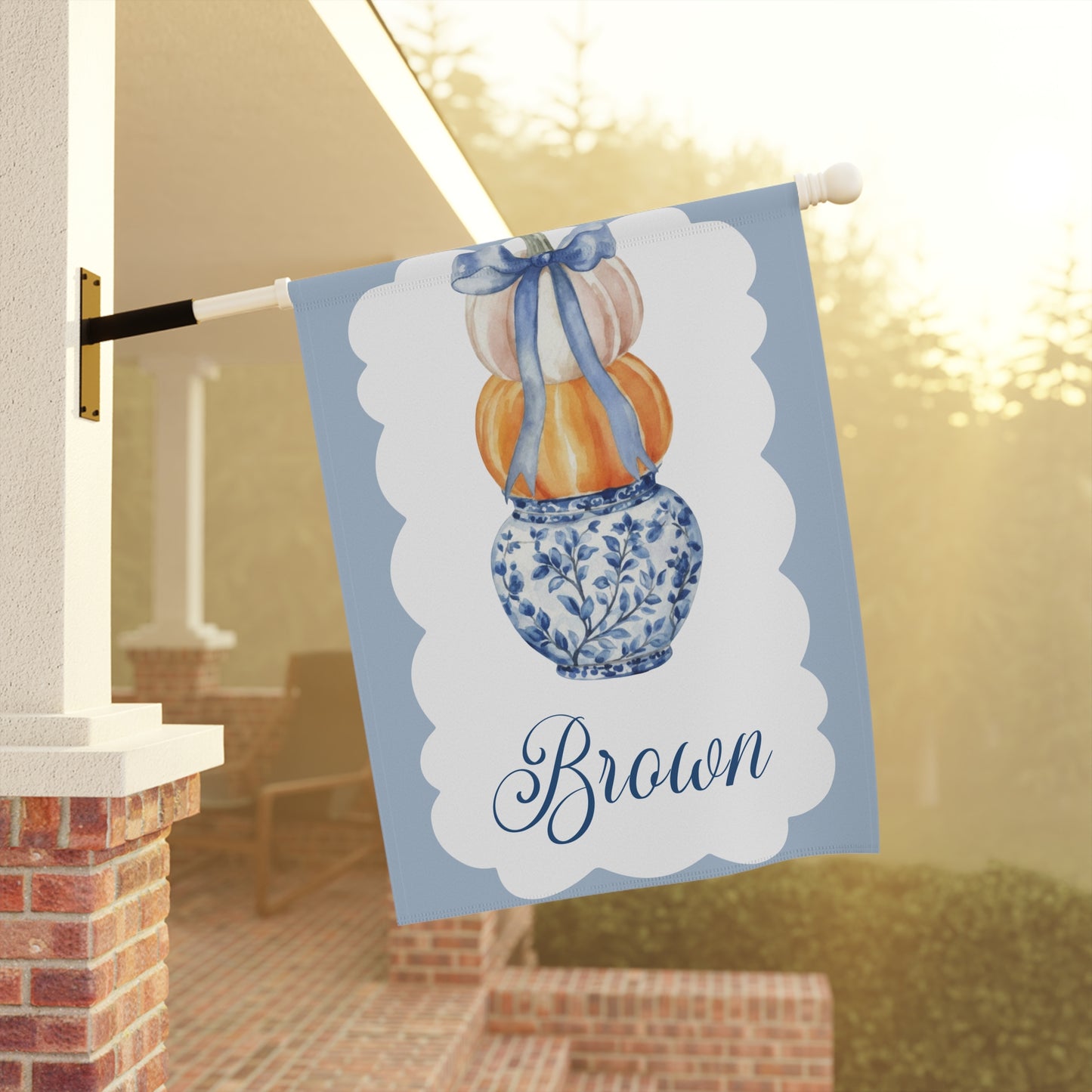 Blue Chinoiserie Pumpkin Stack Garden Flag | Garden Banner