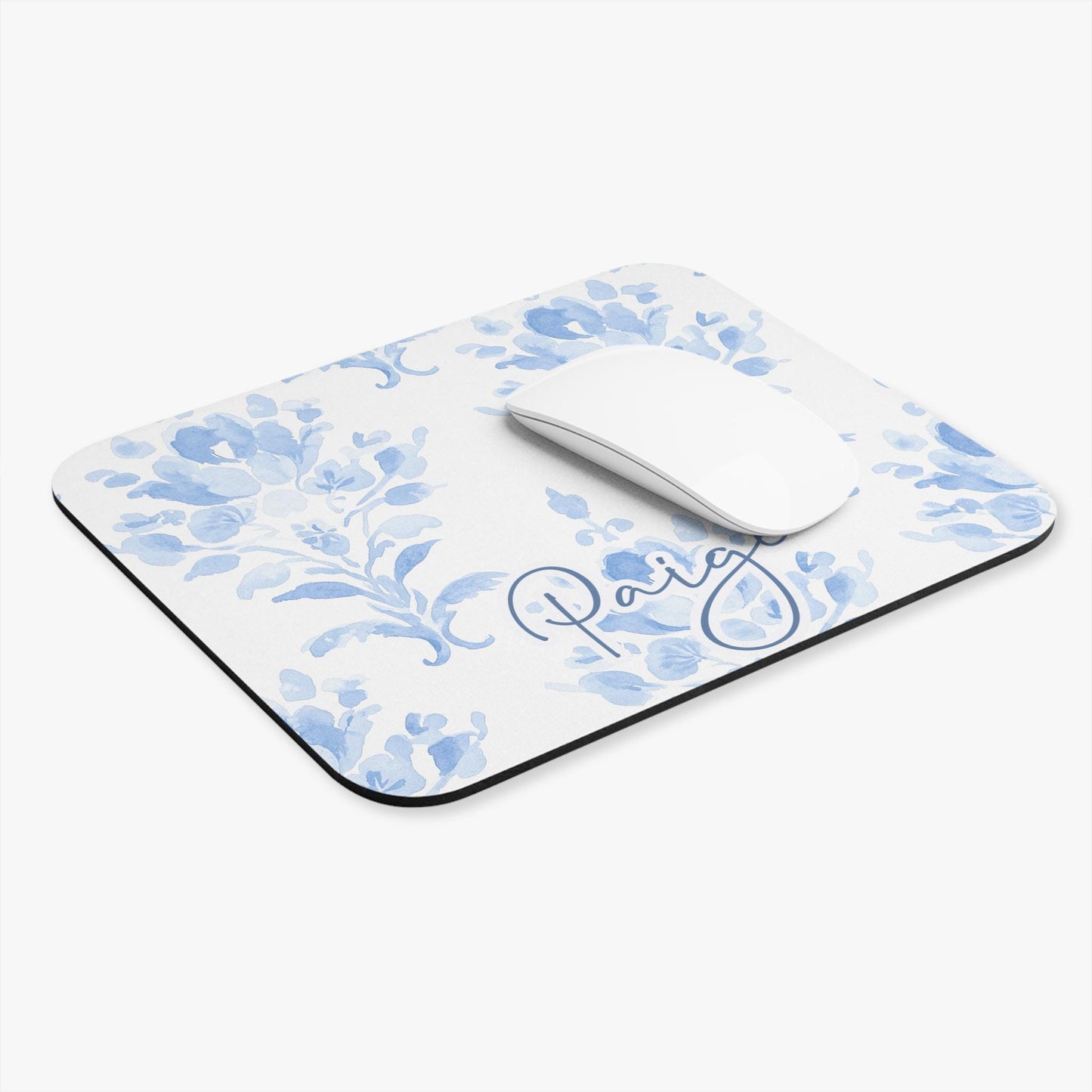 Personalized Blue Floral Mouse Pad