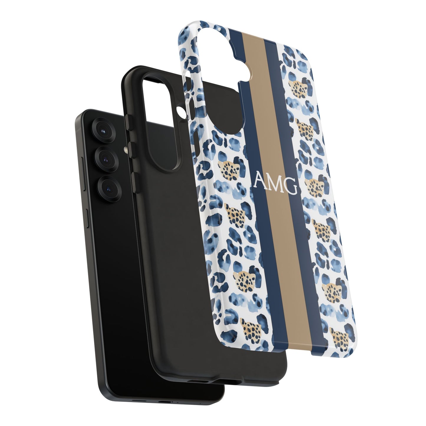 Blue Leopard Monogram Phone Case