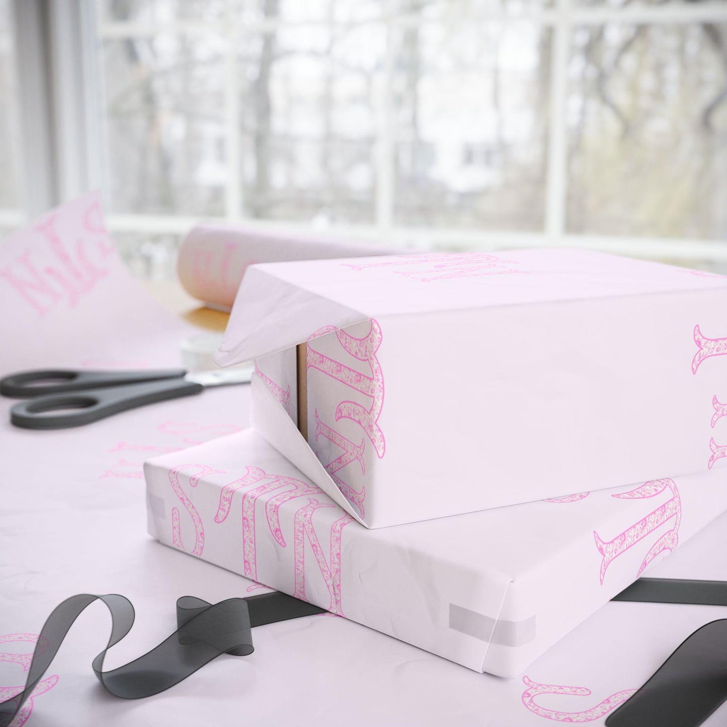 Custom Monogram Wrapping Paper Pink