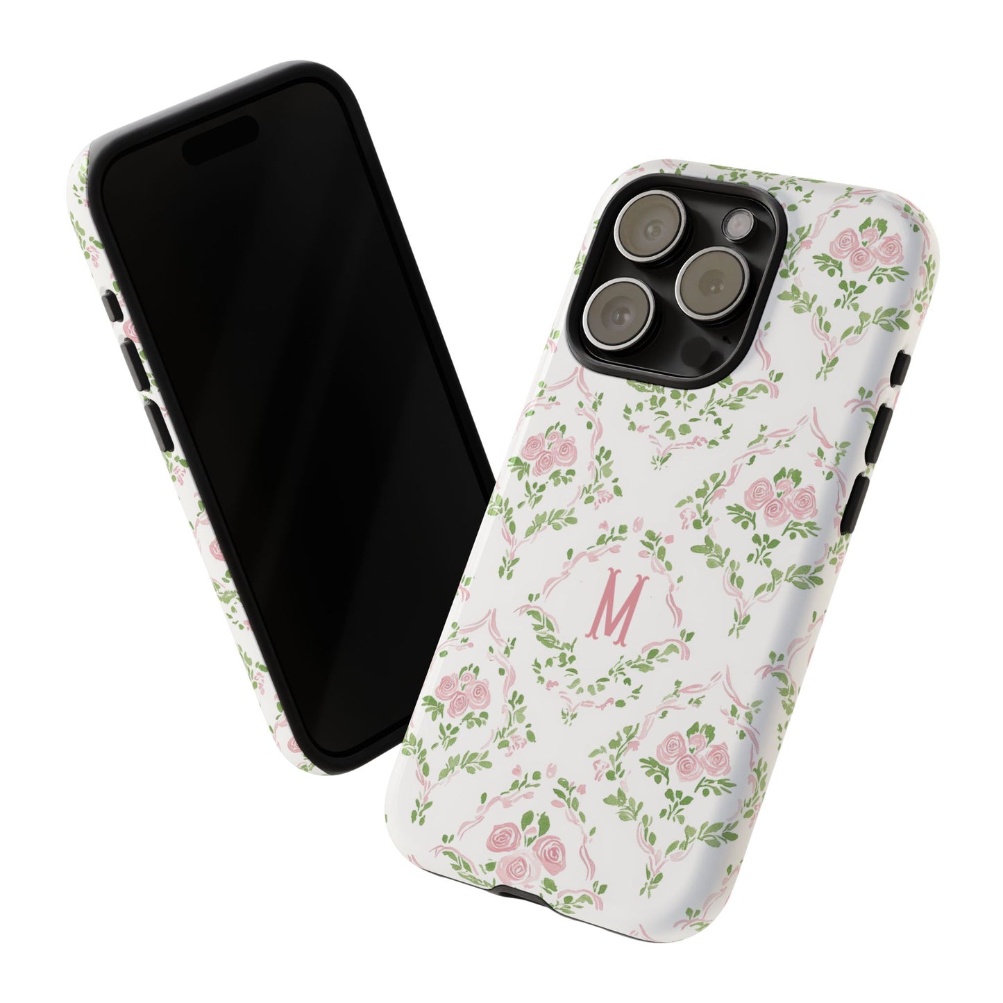 Pink Rose Grandmillennial Floral Monogram Phone Case