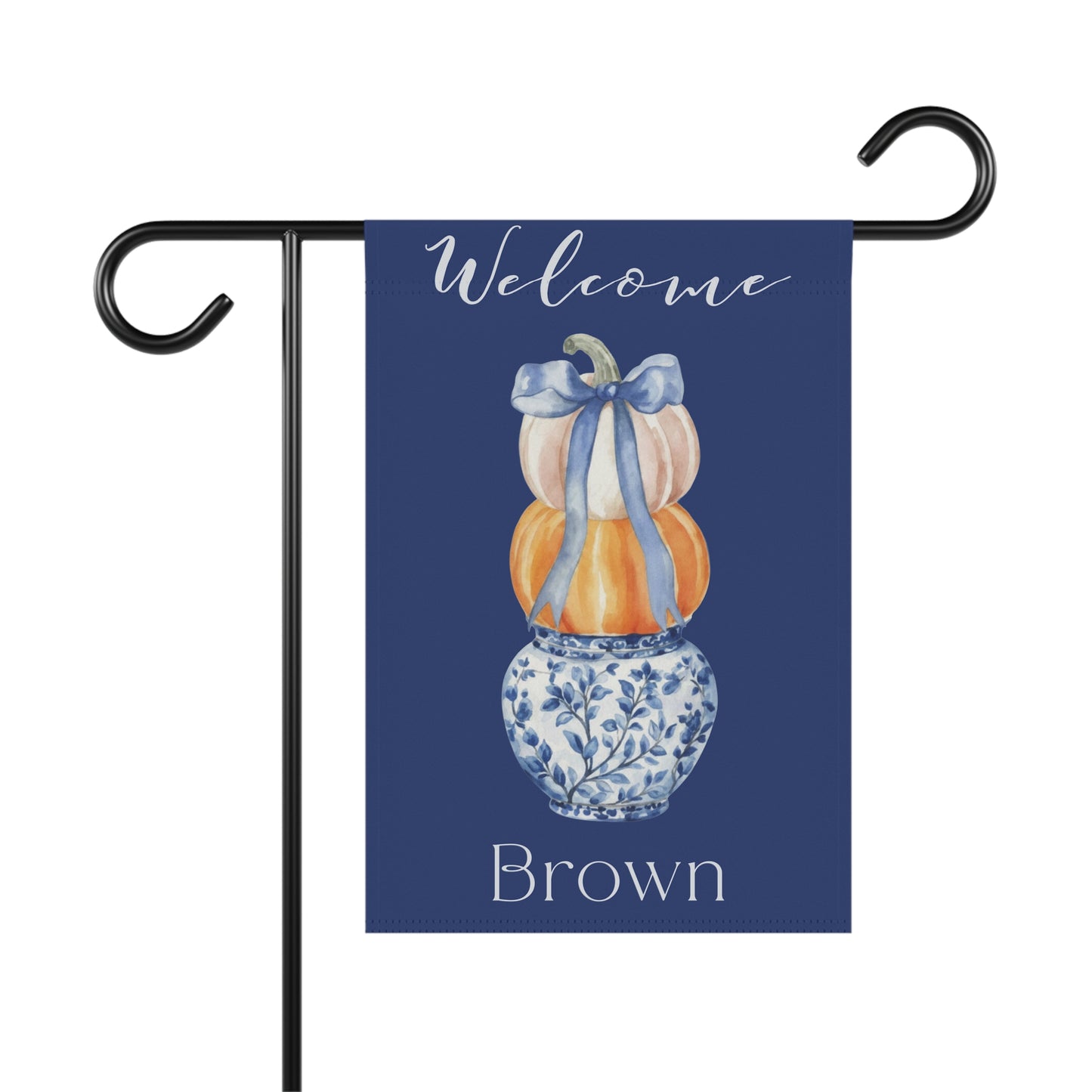 Stacked Pumpkins in Blue Vase Garden Flag | Welcome House Banner