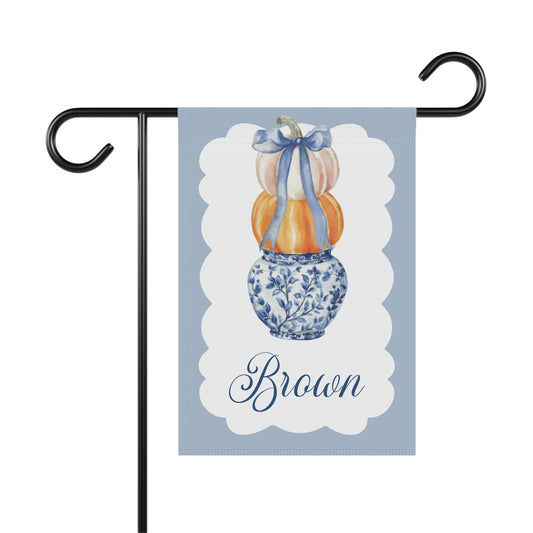 Blue Chinoiserie Pumpkin Stack Garden Flag | Garden Banner