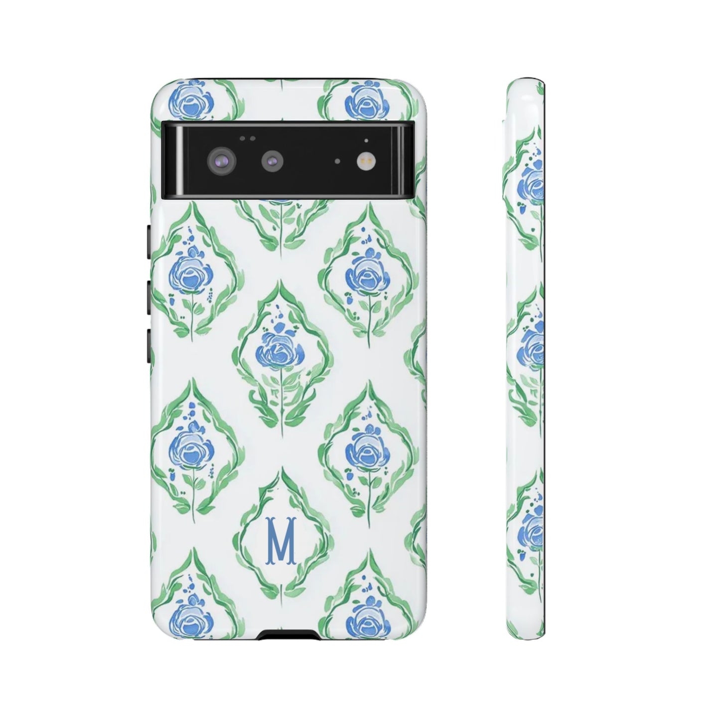 Blue Rose Grandmillennial Monogram Phone Case Personalized