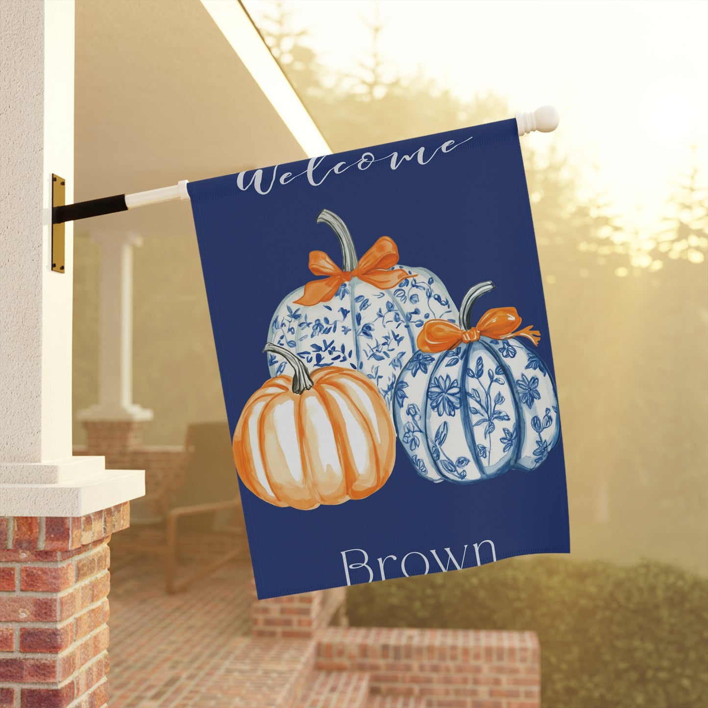 Blue Floral Pumpkins Garden Flag | Welcome House Banner