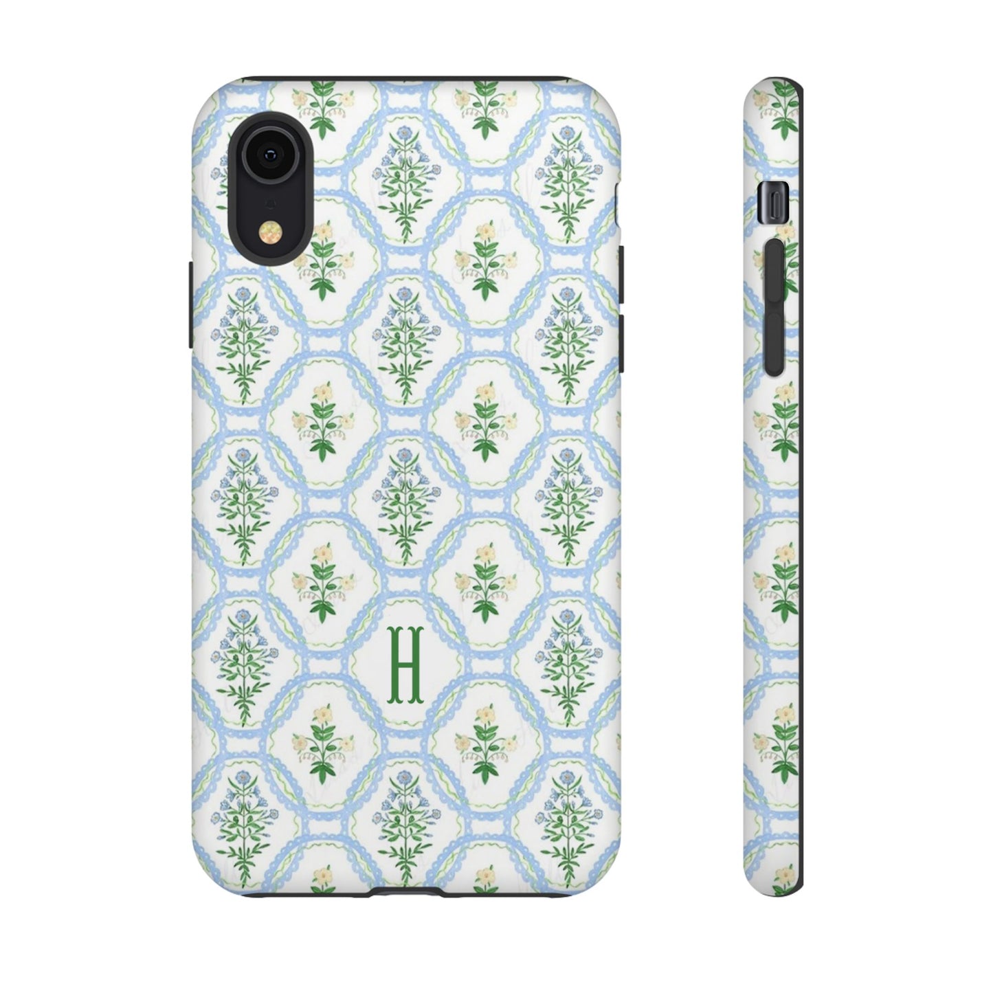 Blue Floral Motif Monogram Phone Case Personalized