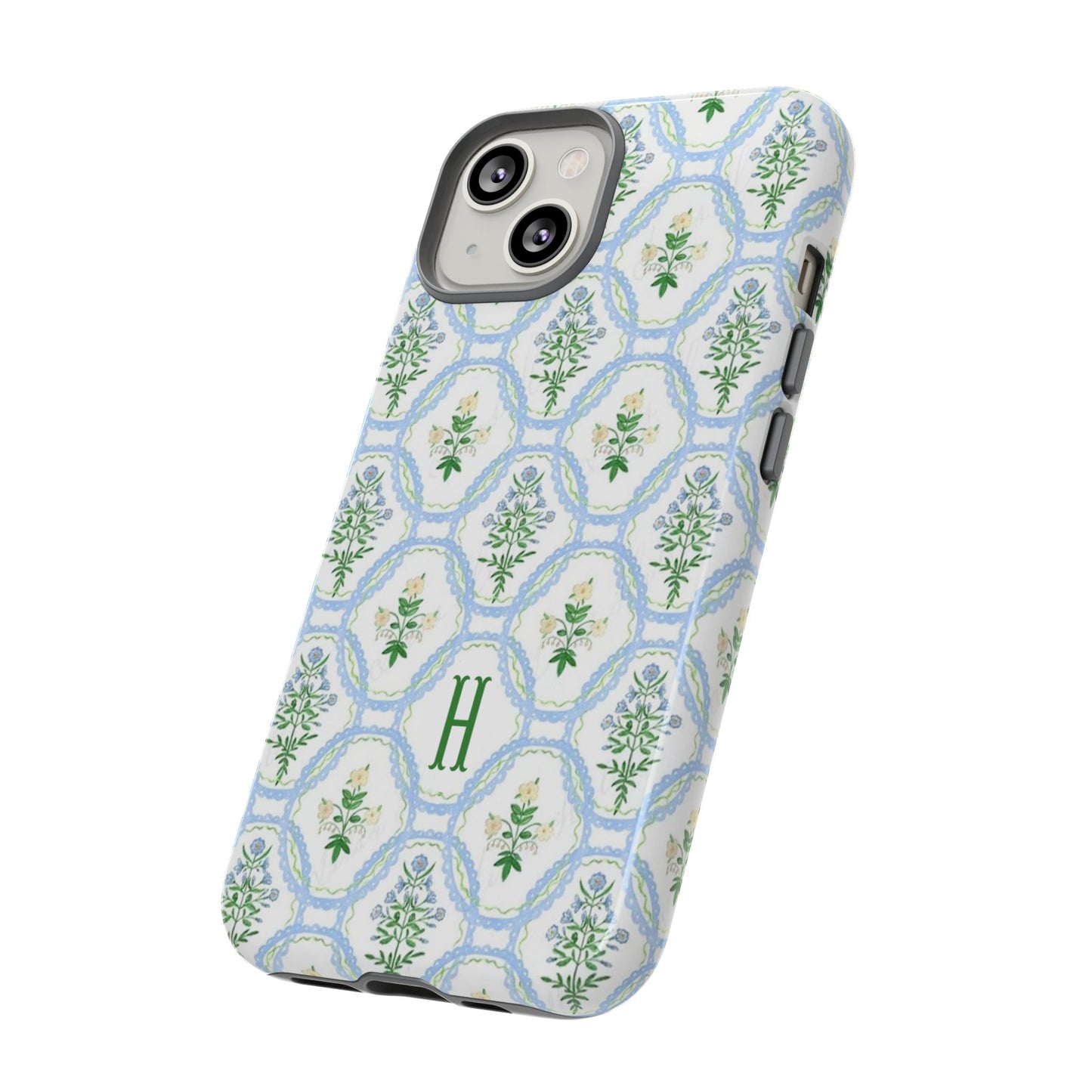 Blue Floral Motif Monogram Phone Case Personalized