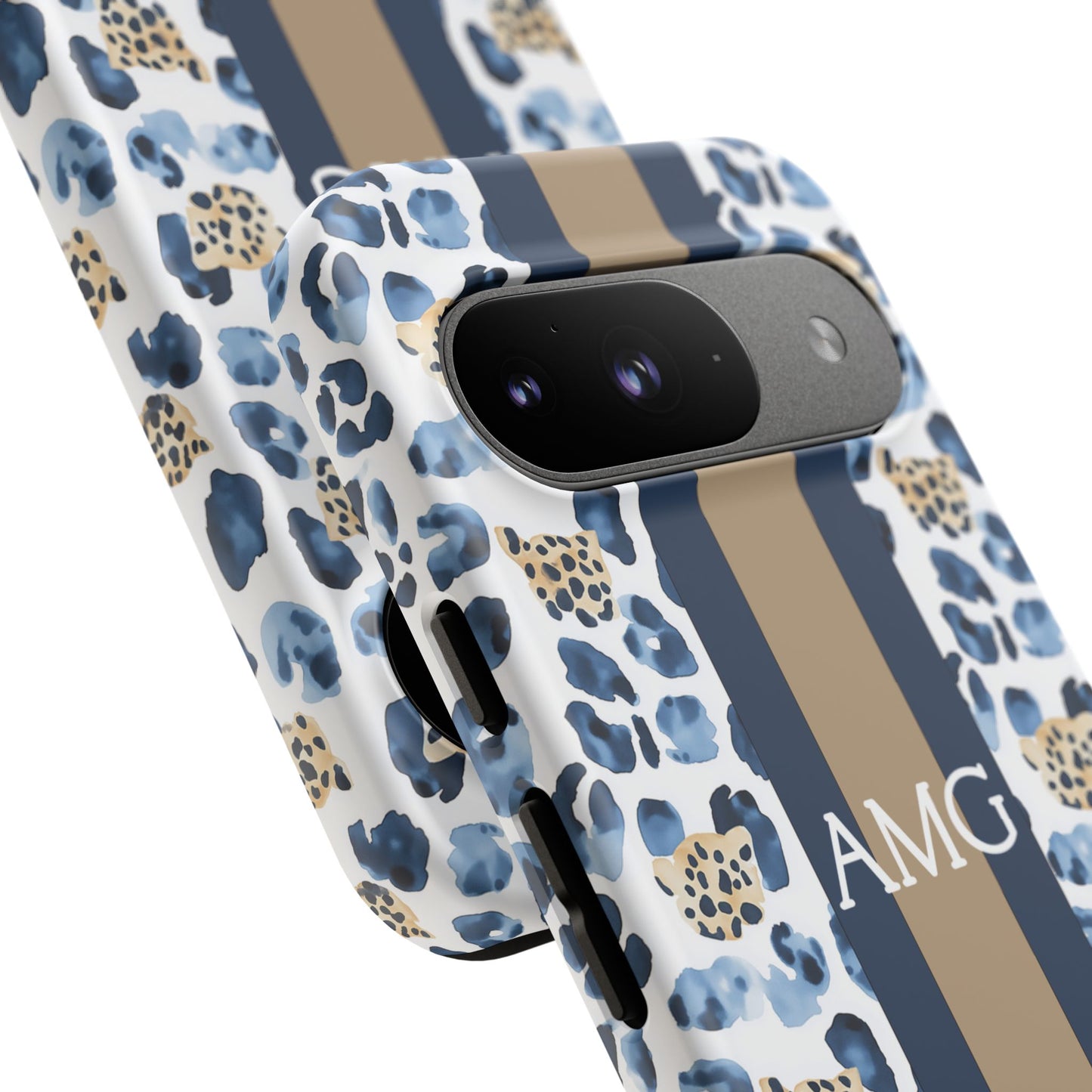 Blue Leopard Monogram Phone Case