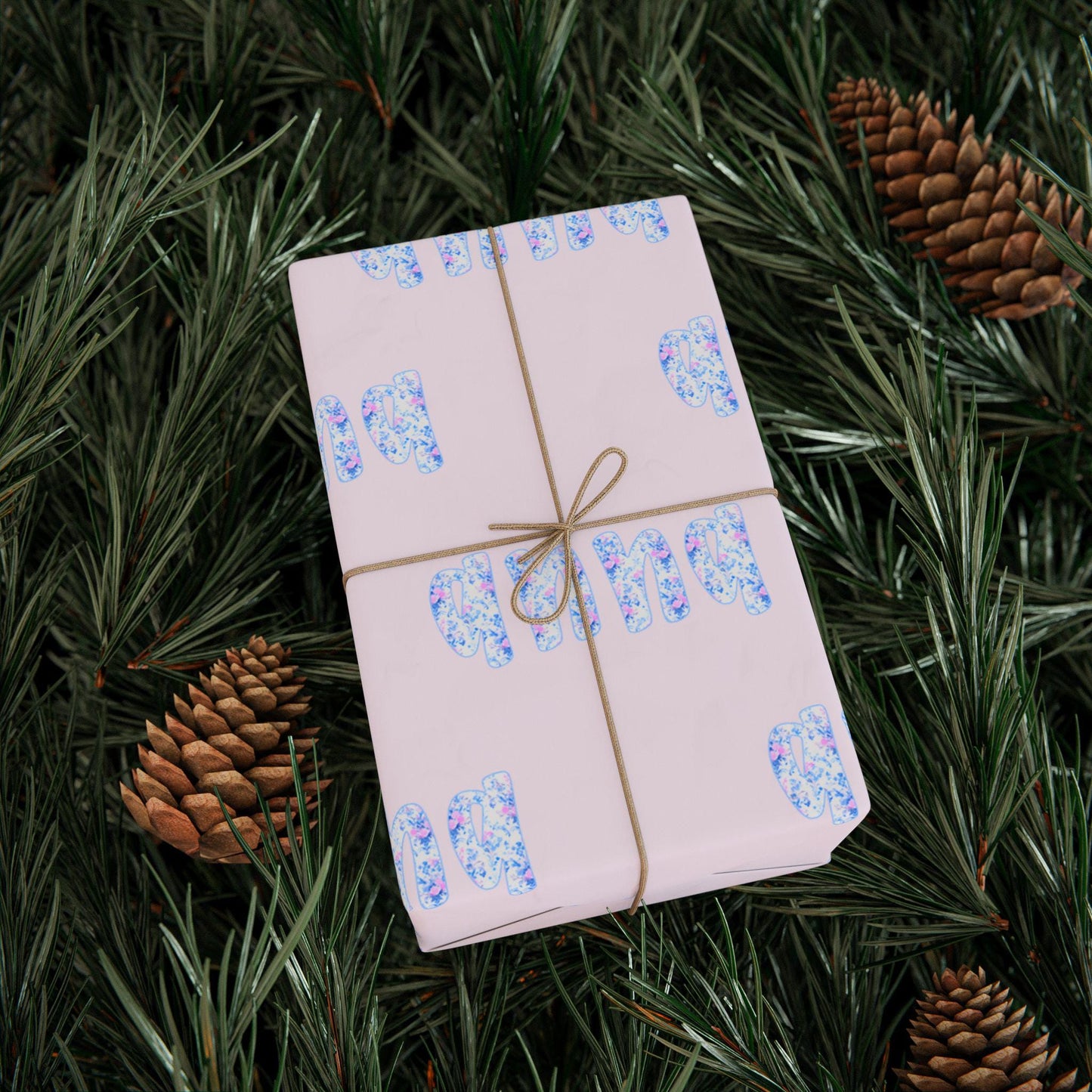 Pink Floral Personalized Name Gift Wrap