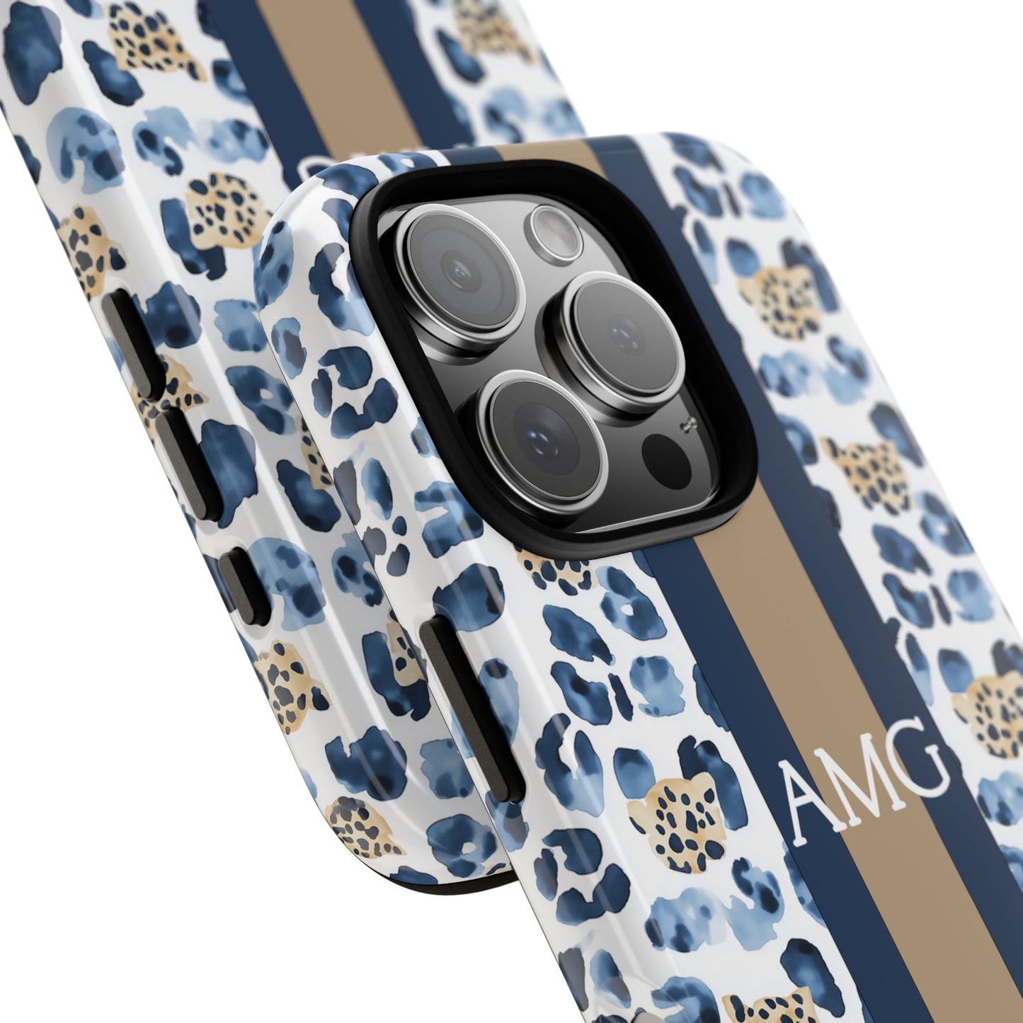 Blue Leopard Monogram Phone Case
