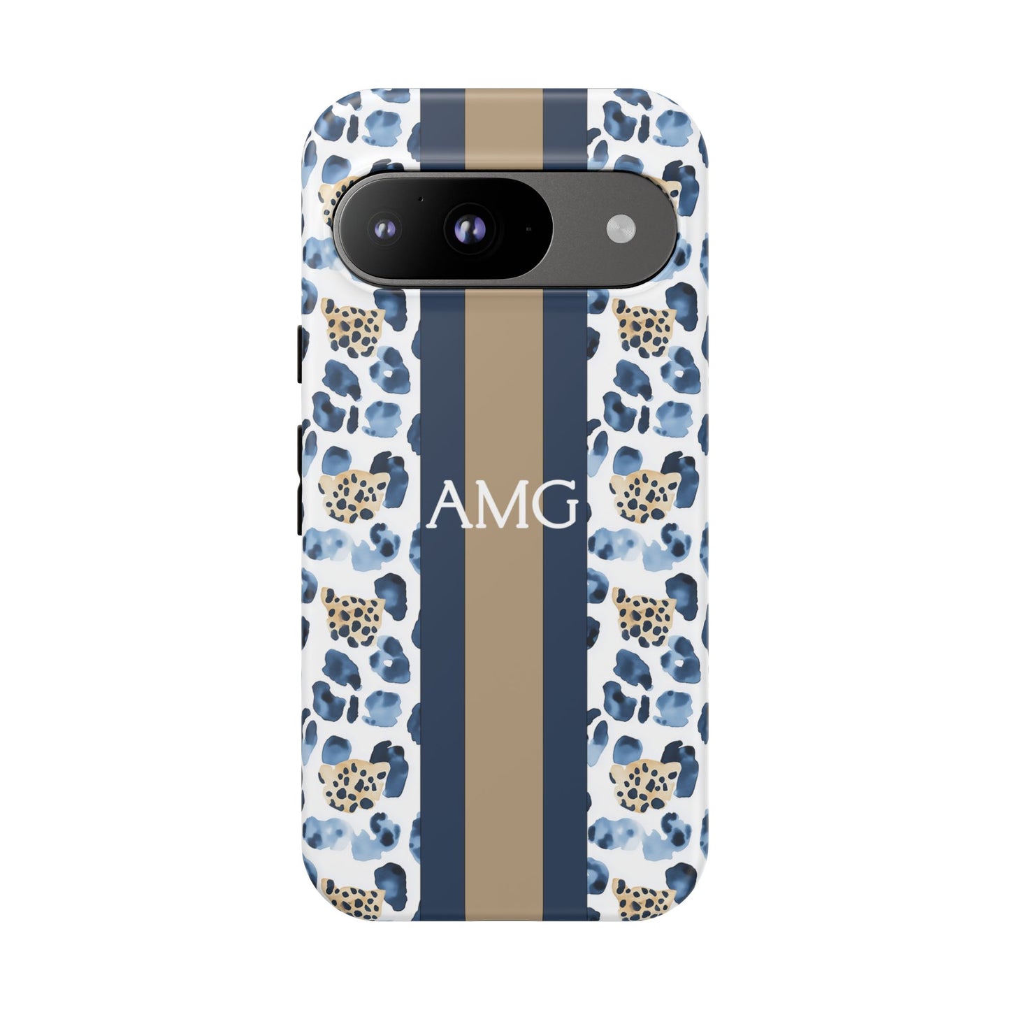 Blue Leopard Monogram Phone Case