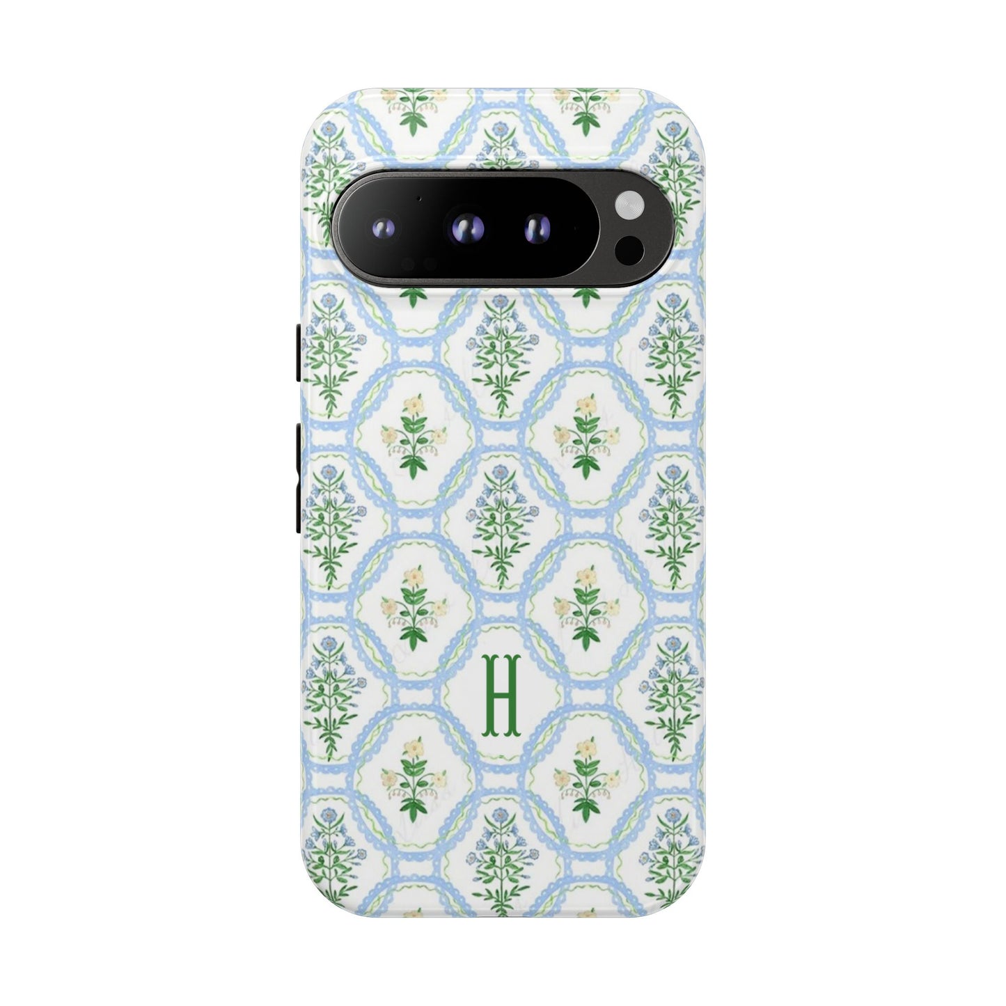 Blue Floral Motif Monogram Phone Case Personalized